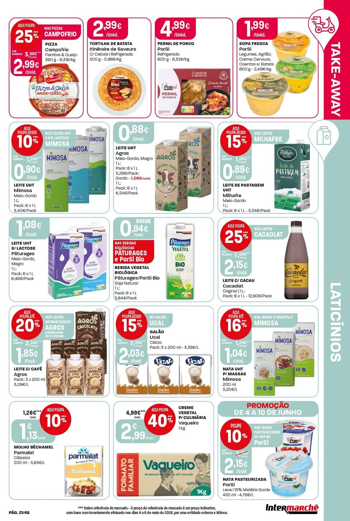 Intermarché - Isto é que são preços BAIXOS! » de 04/06/2026 - 10/06/2026 | Página: 21 | Produtos: Nata pasteurizada, Cálcio, Leite, Nata