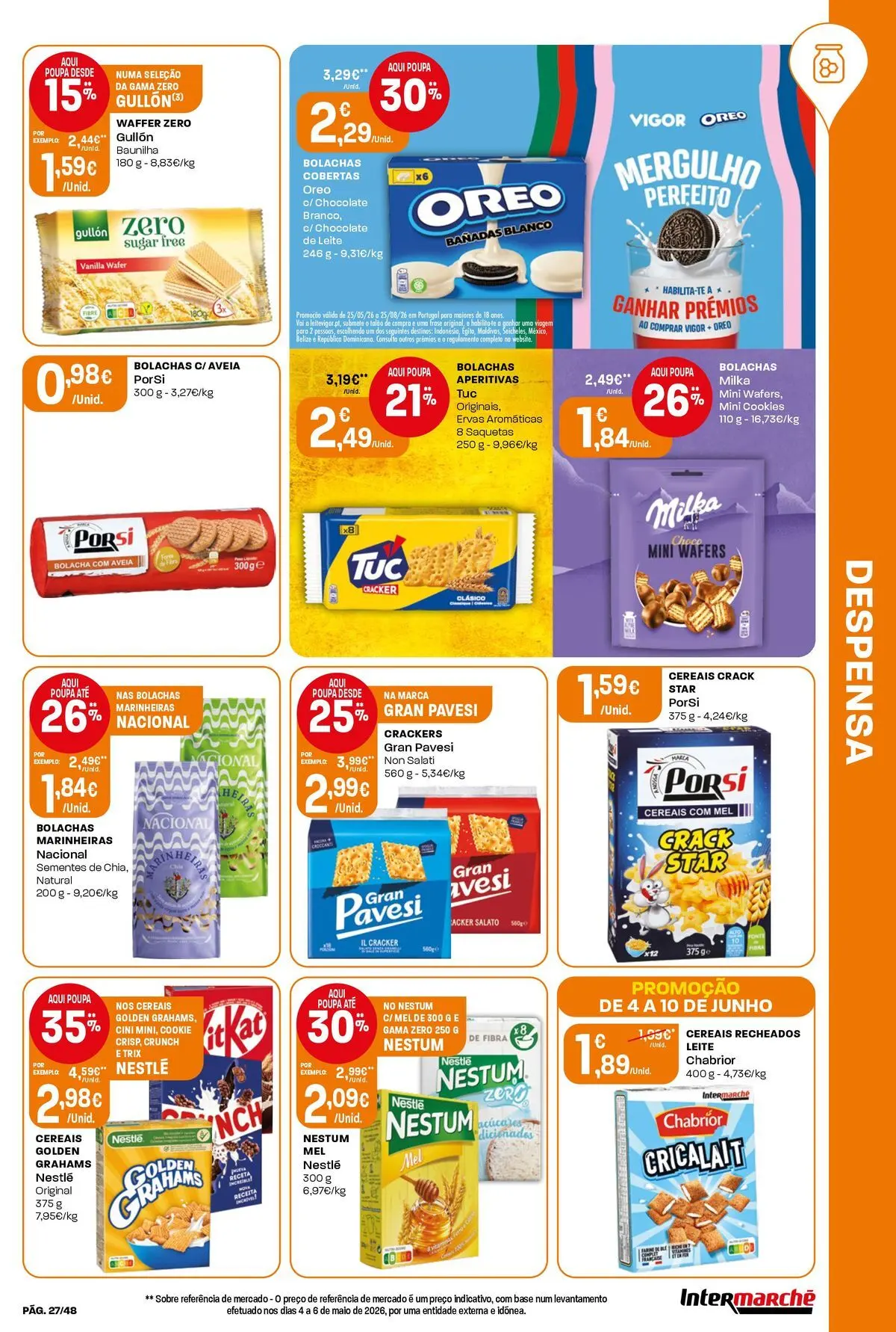 Intermarché - Isto é que são preços BAIXOS! » de 04/06/2026 - 10/06/2026 | Página: 27 | Produtos: Bolachas, Base, Chocolate, Cereais