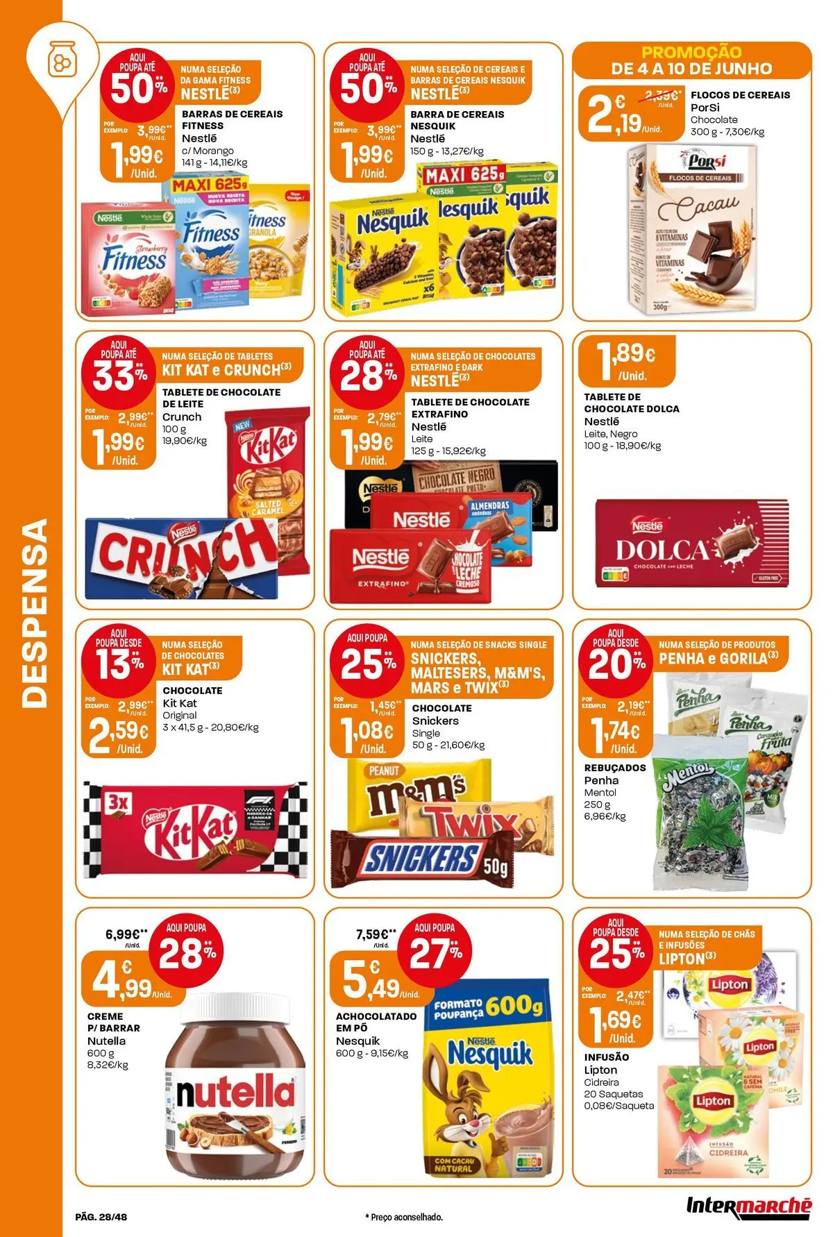 Intermarché - Isto é que são preços BAIXOS! » de 04/06/2026 - 10/06/2026 | Página: 28 | Produtos: Pó, Nestlé, Cereais, Creme