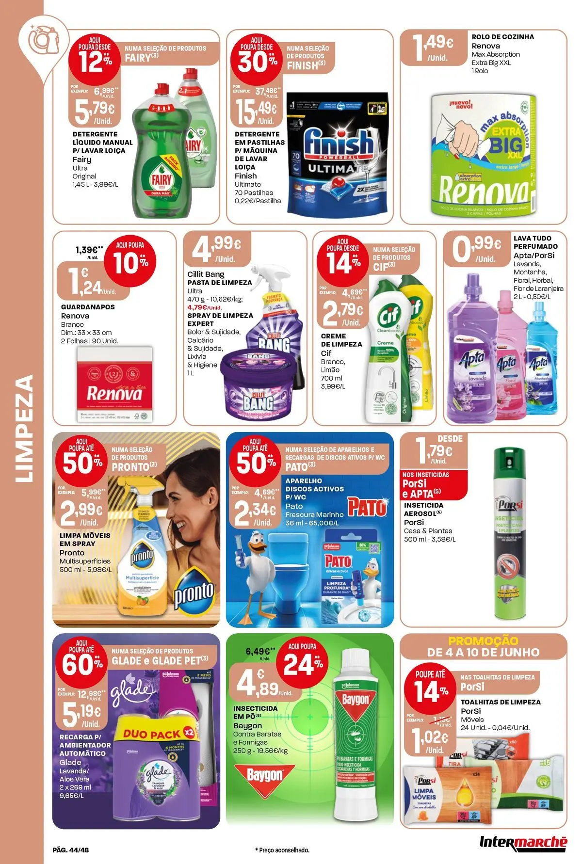 Intermarché - Isto é que são preços BAIXOS! » de 04/06/2026 - 10/06/2026 | Página: 44 | Produtos: Pó, Guardanapos, Detergente, Creme