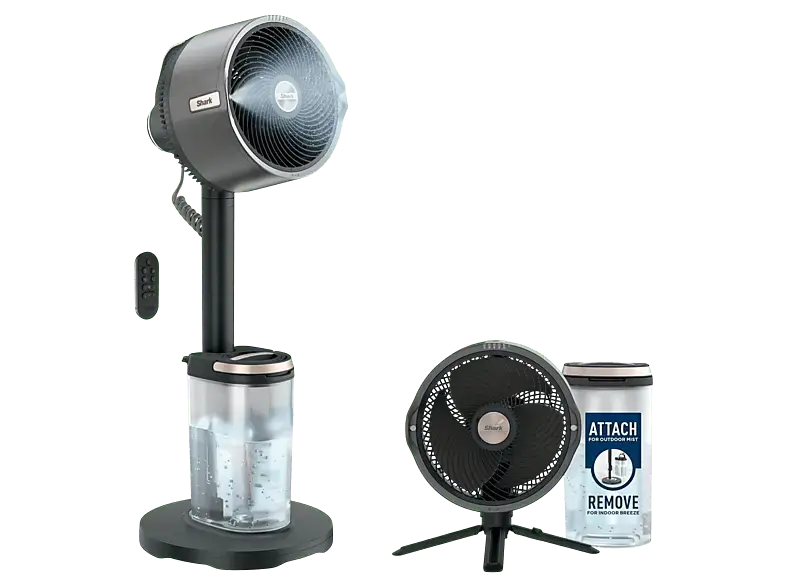 Shark FA300EU FlexBreeze Pro Mist Ventilator f&uuml;r den Innen- und Au&szlig;enbereich mit Outdoor-Spr&uuml;hnebelsystem Anthrazit (36 Watt, mit Fernbedienung, 5 Geschwindigkeitsstufen)