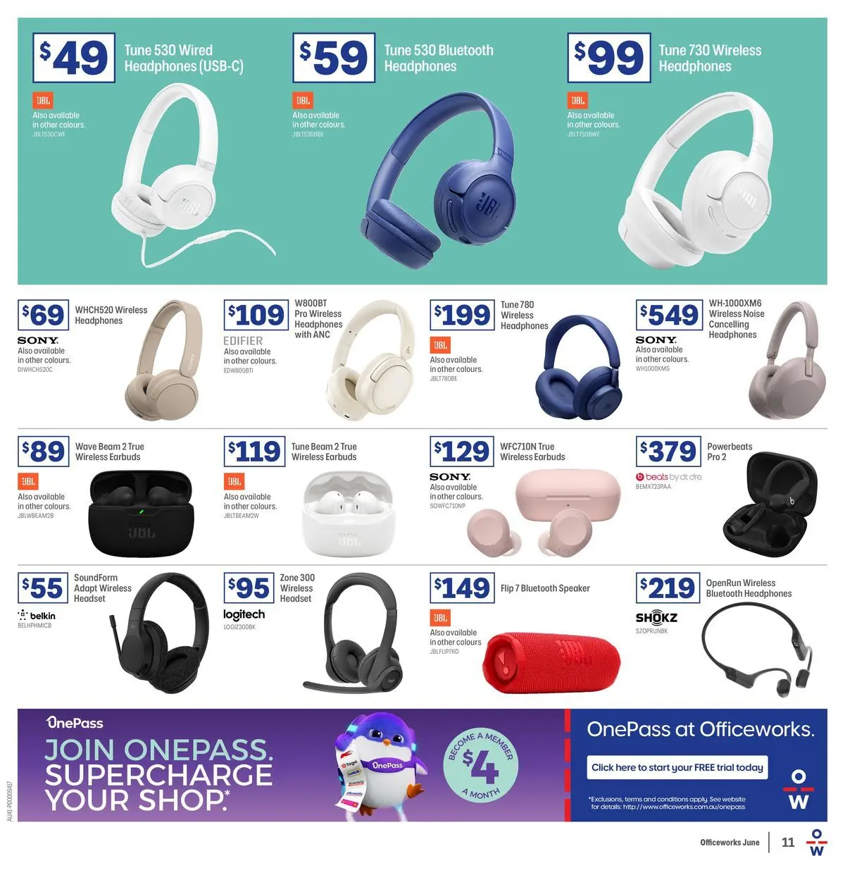 Officeworks - EOFY Deals - 10/06/2026 > weekly / monthly specials | Page: 11 | Products: Bluetooth speaker, Bluetooth headphones, Headset, Speaker