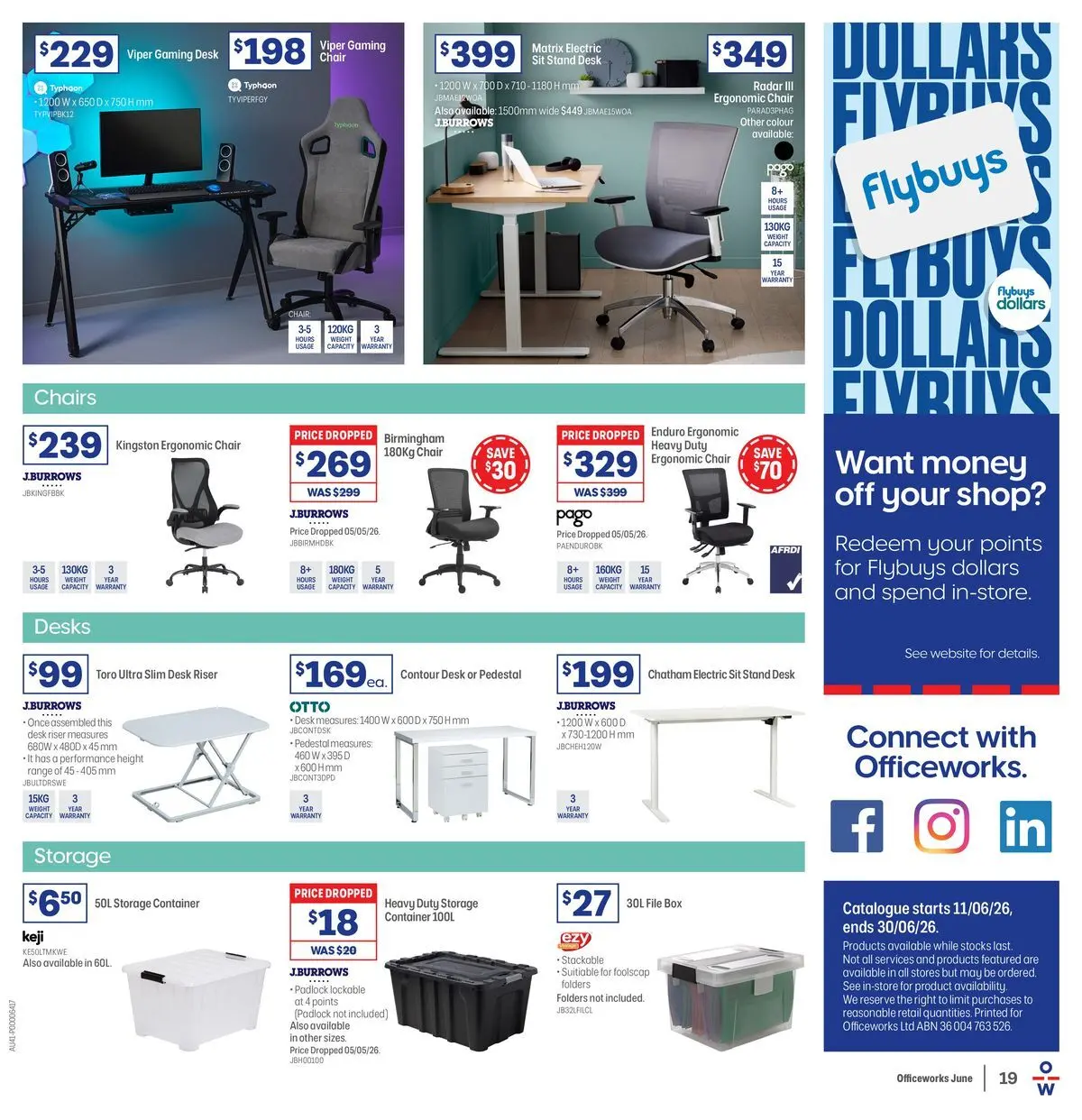 Officeworks - EOFY Deals - 10/06/2026 > weekly / monthly specials | Page: 19 | Products: Chair, Desk, Ergonomic, Contour