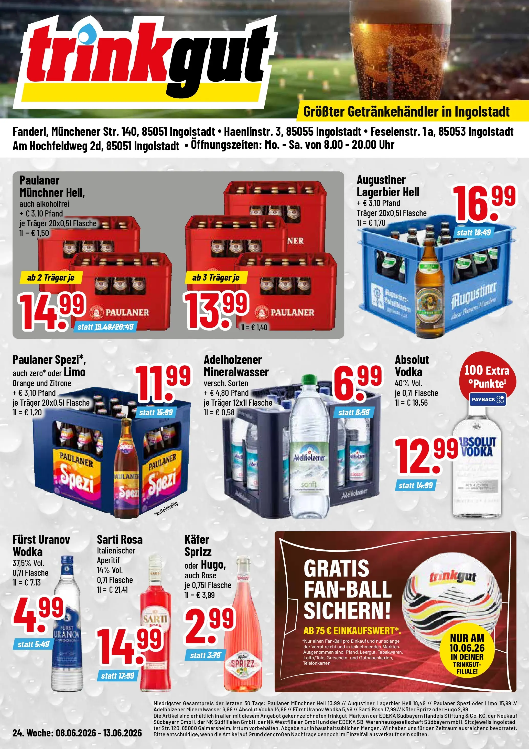 Trinkgut Prospekt Ingolstadt (ab 08.06.2026) » Angebote online | Seite: 1 | Produkte: Zitrone, Vodka, Uhr, Paulaner