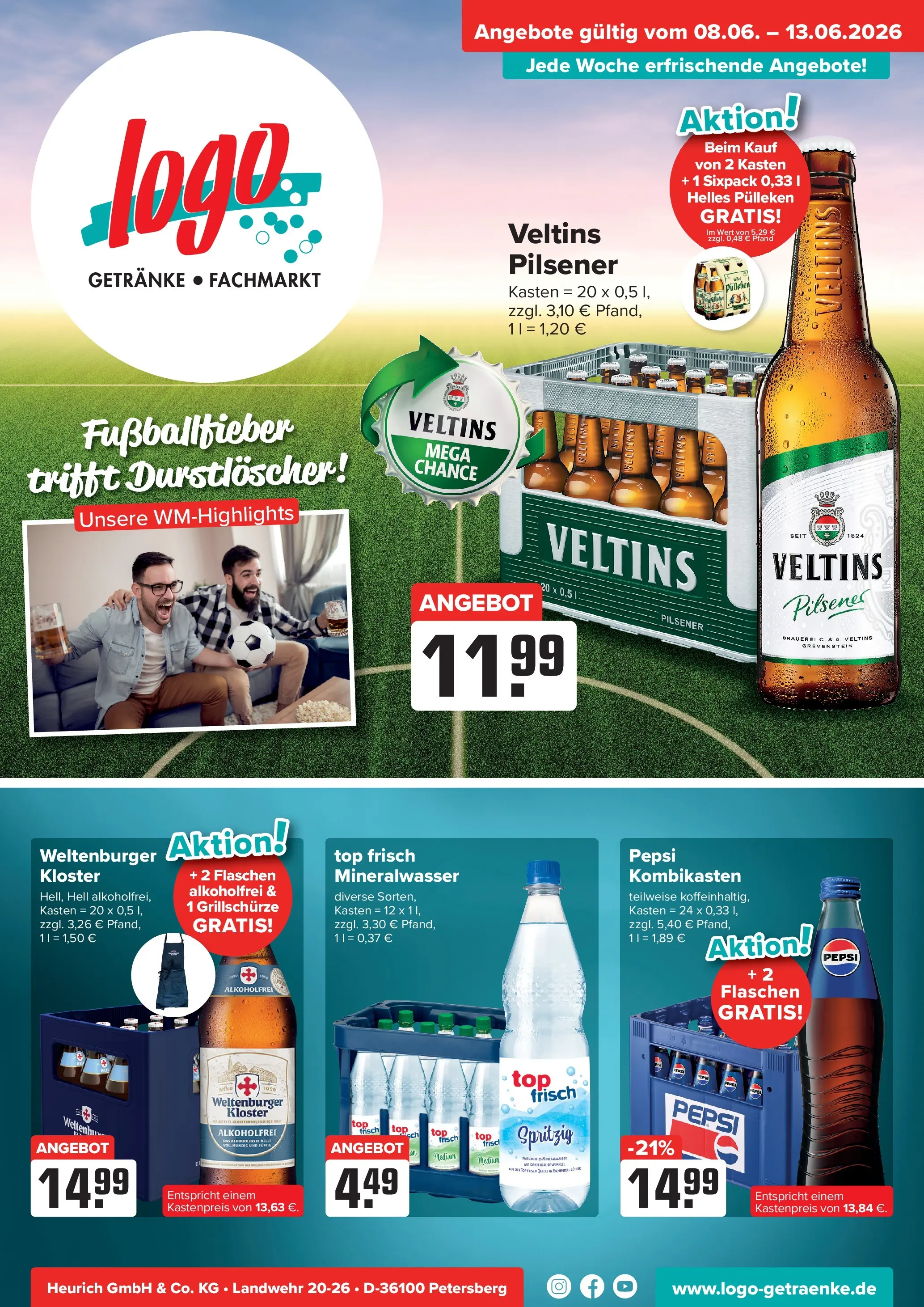 Angebote - Wochenangebote (ab 07.06.2026) zum Blättern | Seite: 1 | Produkte: Helles pulleken, Durstloscher, Mineralwasser, Veltins