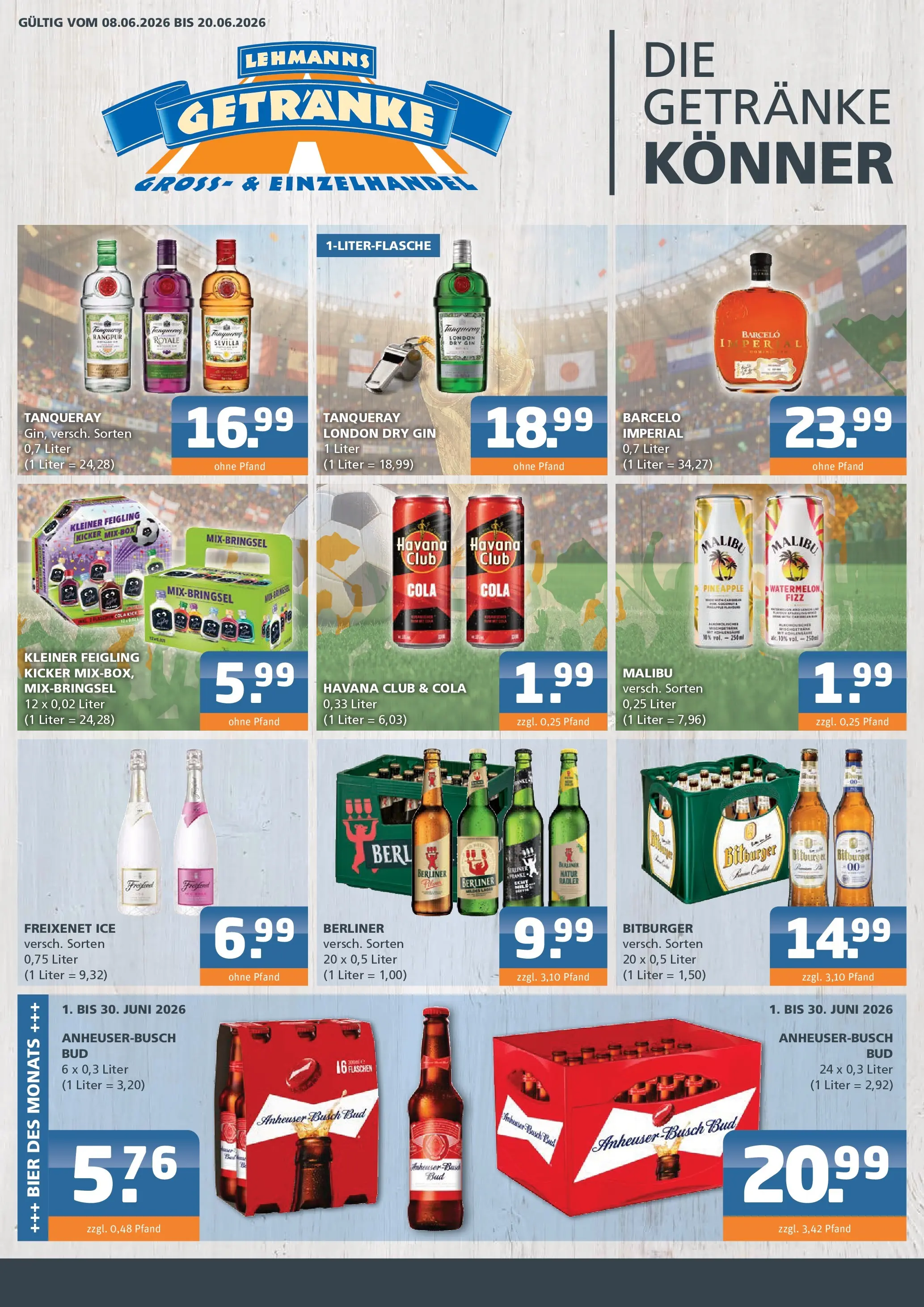 Angebote - Getränke Lehmann: Getränkeangebote (ab 07.06.2026) zum Blättern | Seite: 1 | Produkte: Berliner, Havana club, Bitburger, Gin