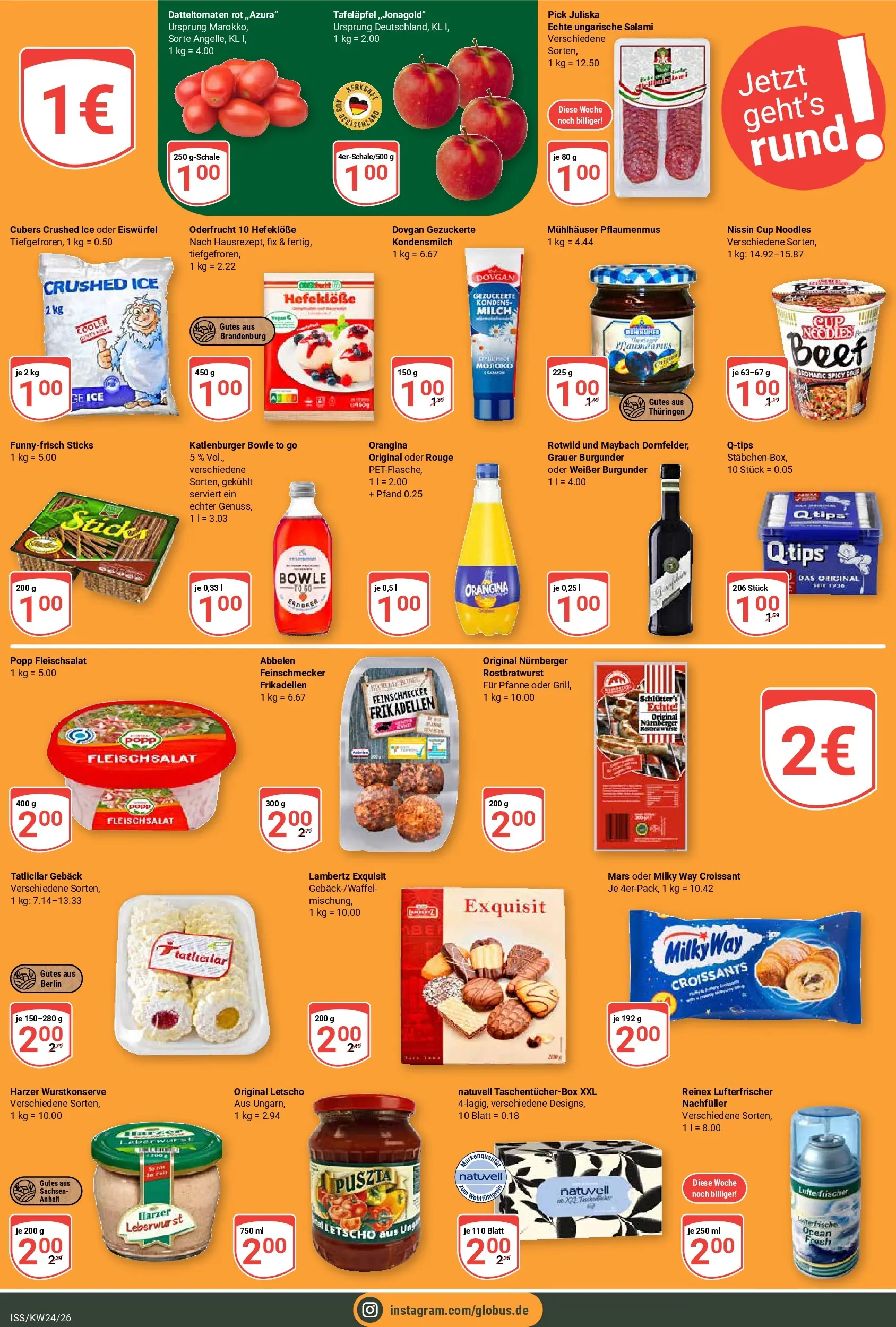 Globus Prospekt Isserstedt (ab 08.06.2026) » Angebote online | Seite: 25 | Produkte: Milch, Mars, Croissant, Salami