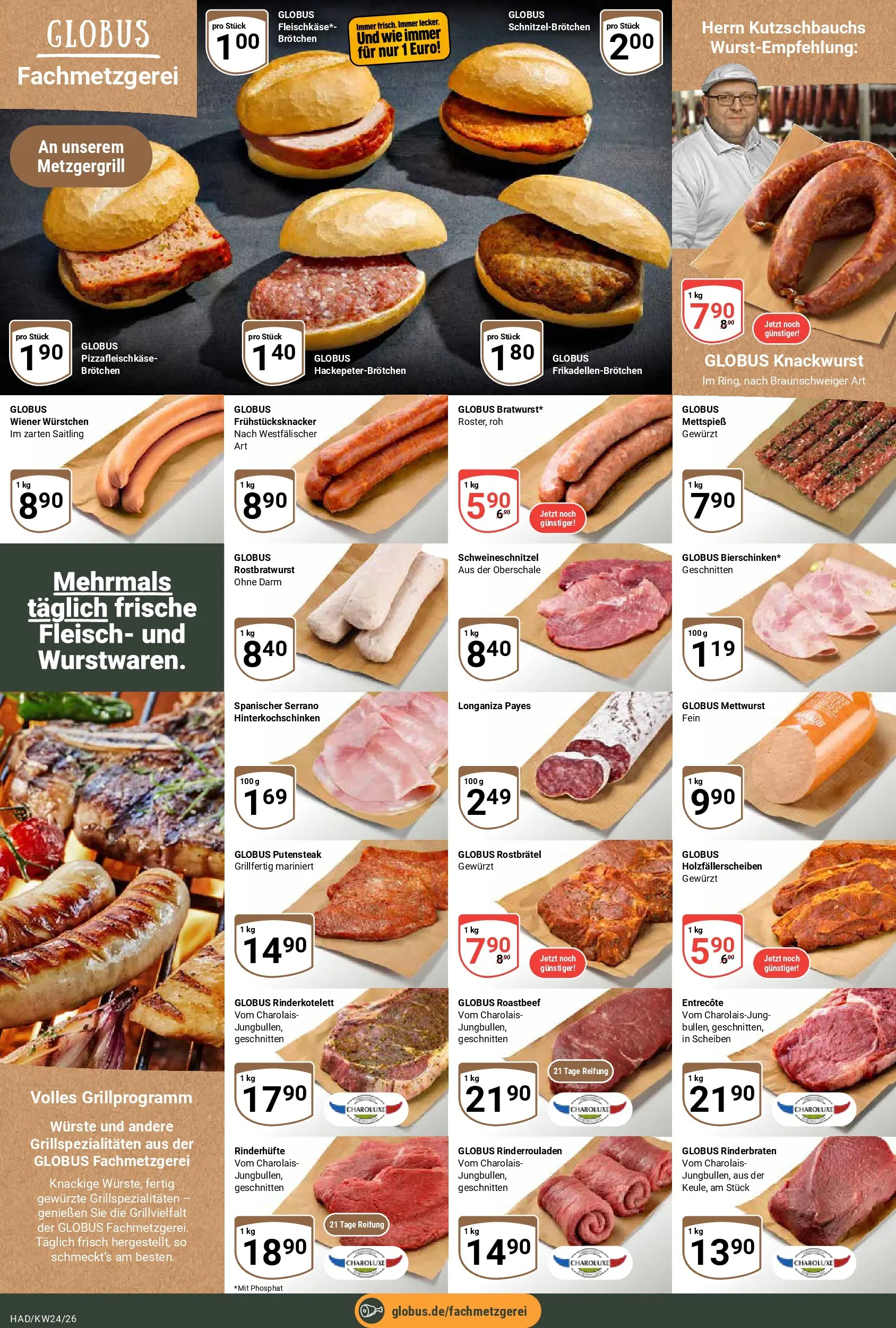 Globus Prospekt Halle (saale) (ab 08.06.2026) » Angebote online | Seite: 13 | Produkte: Rinderrouladen, Wiener wurstchen, Entrecote, Roastbeef