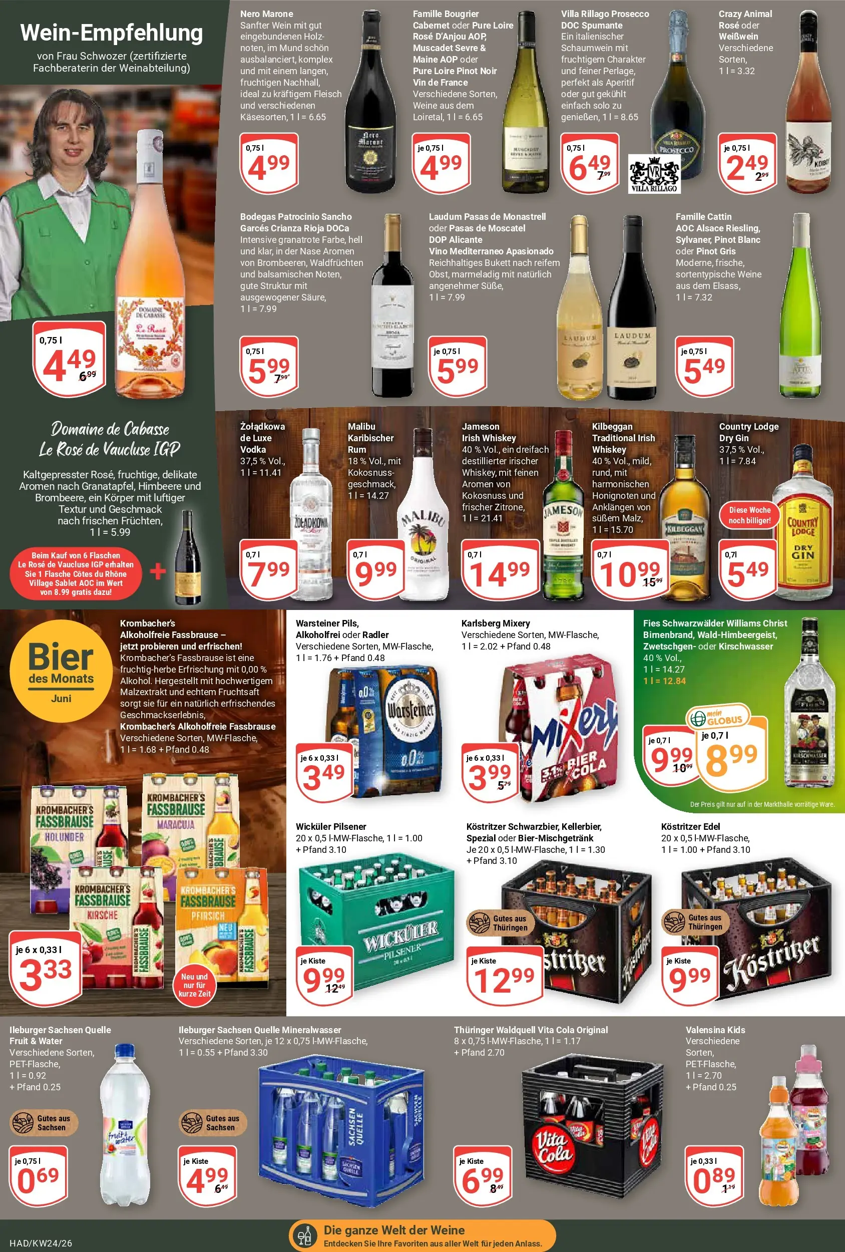 Globus Prospekt Halle (saale) (ab 08.06.2026) » Angebote online | Seite: 18 | Produkte: Kostritzer, Weißwein, Krombacher, Himbeere