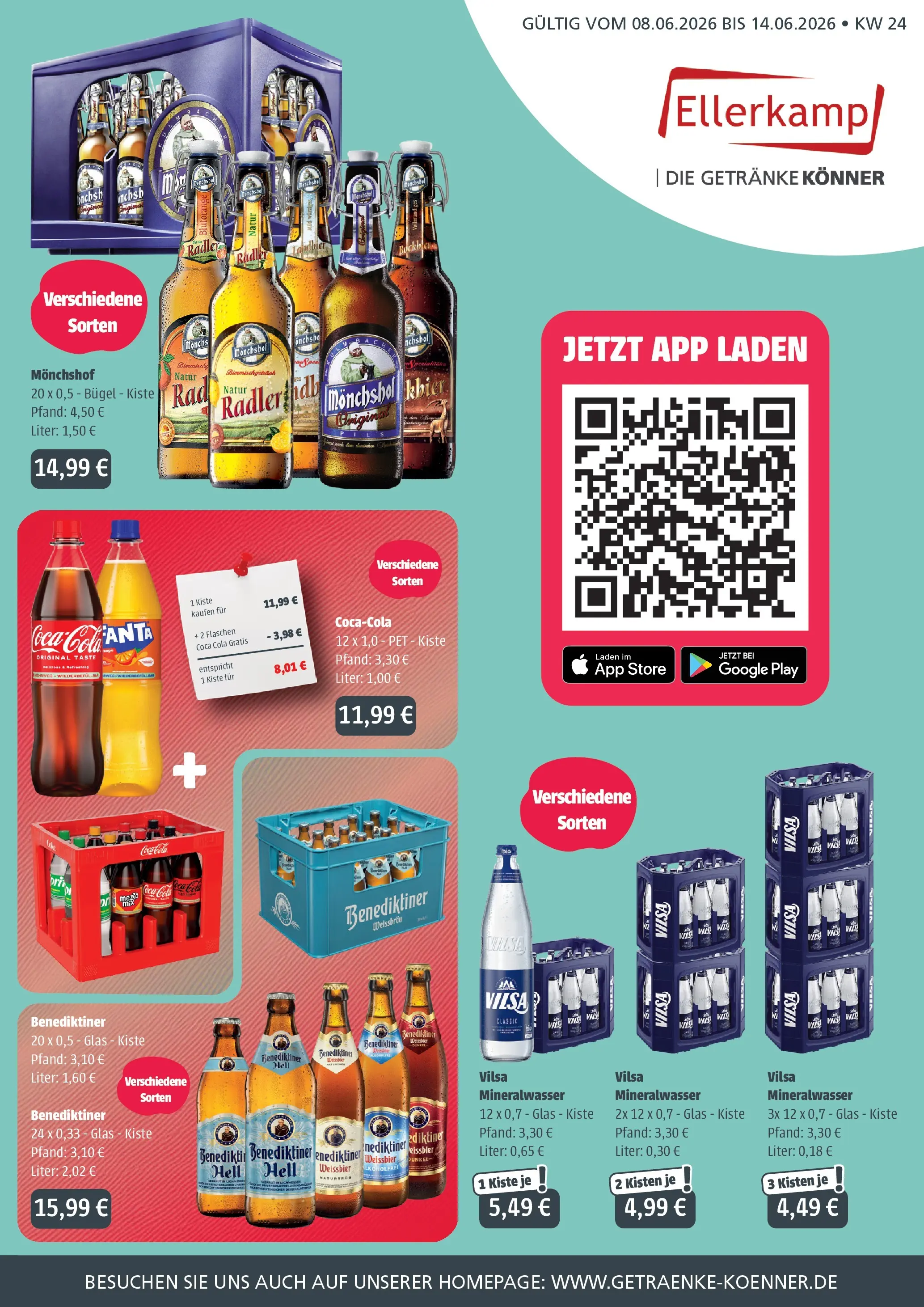 Angebote - Getränke Ellerkamp: Getränkeangebote (ab 07.06.2026) zum Blättern | Seite: 1 | Produkte: Monchshof, Cola, Weißbier, Mineralwasser
