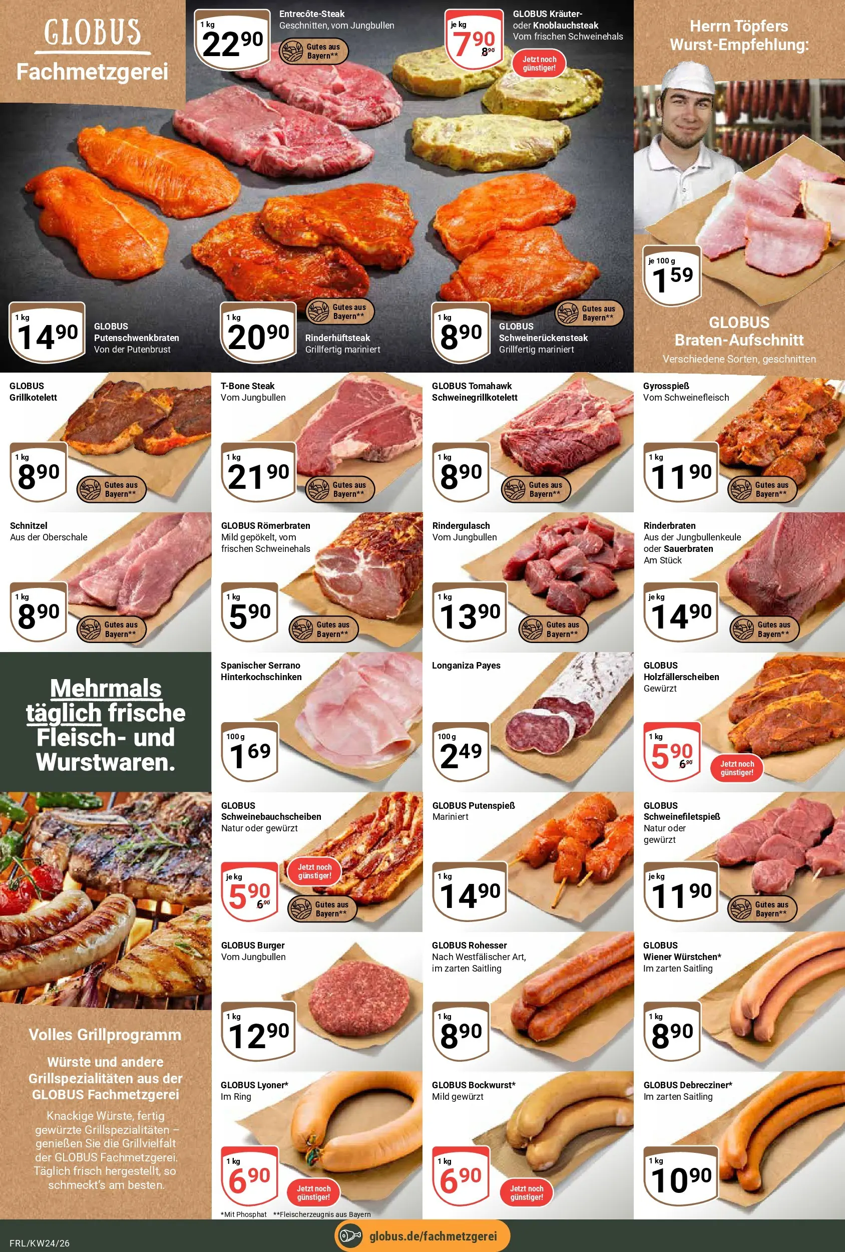 Globus Prospekt Freilassing (ab 08.06.2026) » Angebote online | Seite: 14 | Produkte: Rinderbraten, Burger, Schnitzel, Fleisch