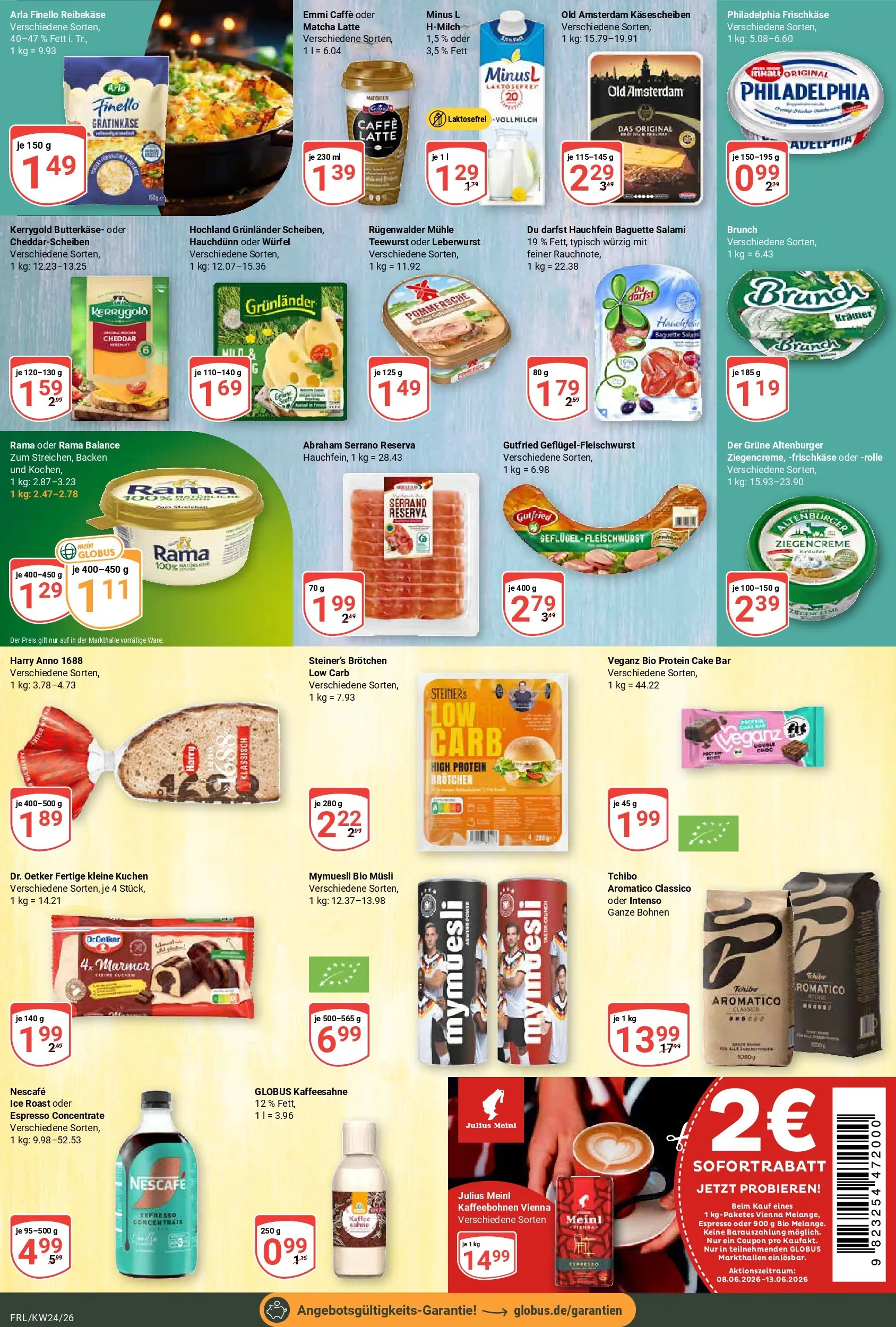 Globus Prospekt Freilassing (ab 08.06.2026) » Angebote online | Seite: 17 | Produkte: Nescafe, Philadelphia, Grunlander, Reibekase