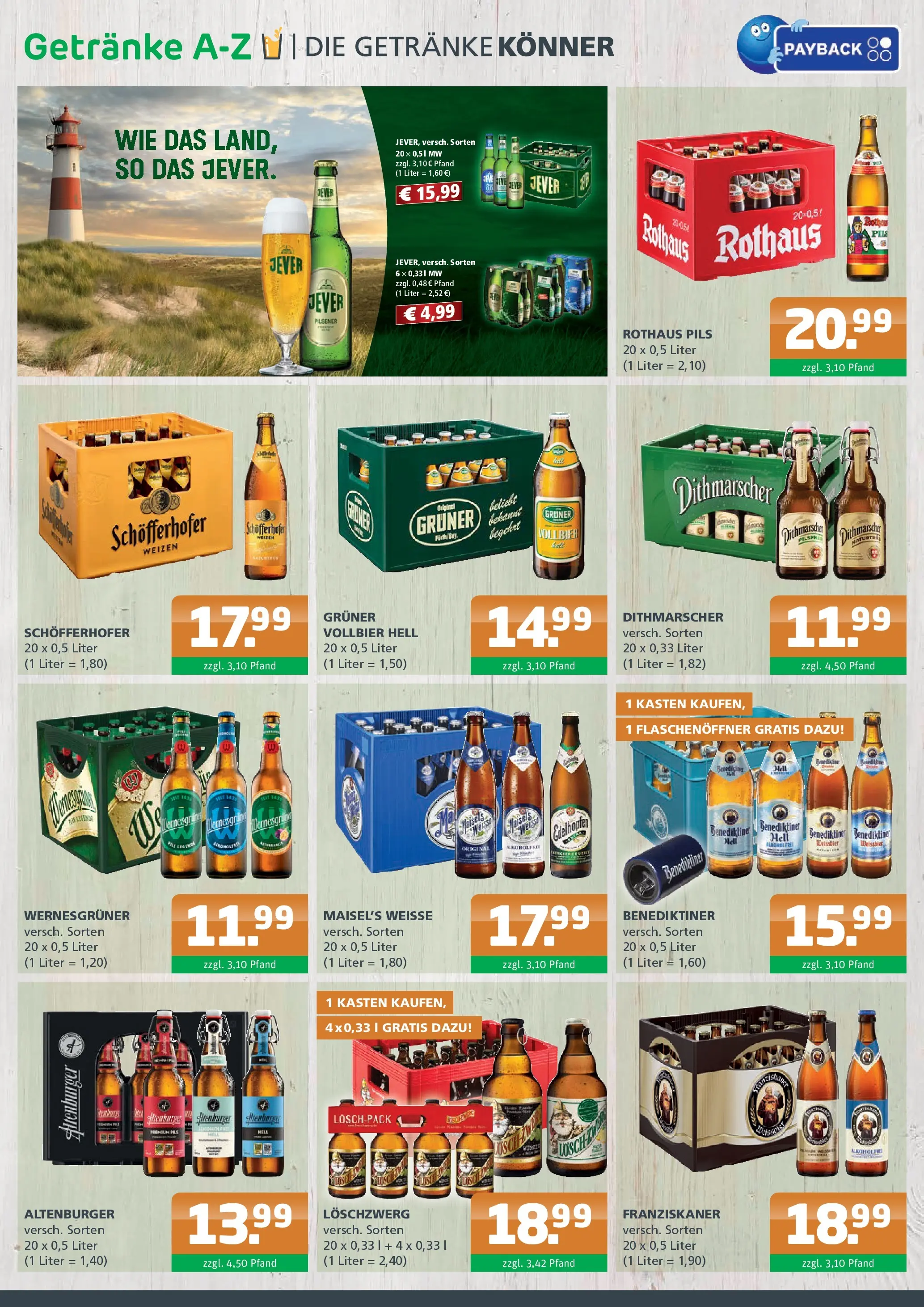 Angebote - Getränke A-Z: Getränkeangebote (ab 07.06.2026) zum Blättern | Seite: 2 | Produkte: Franziskaner, Wernesgruner, Benediktiner hell, Jever