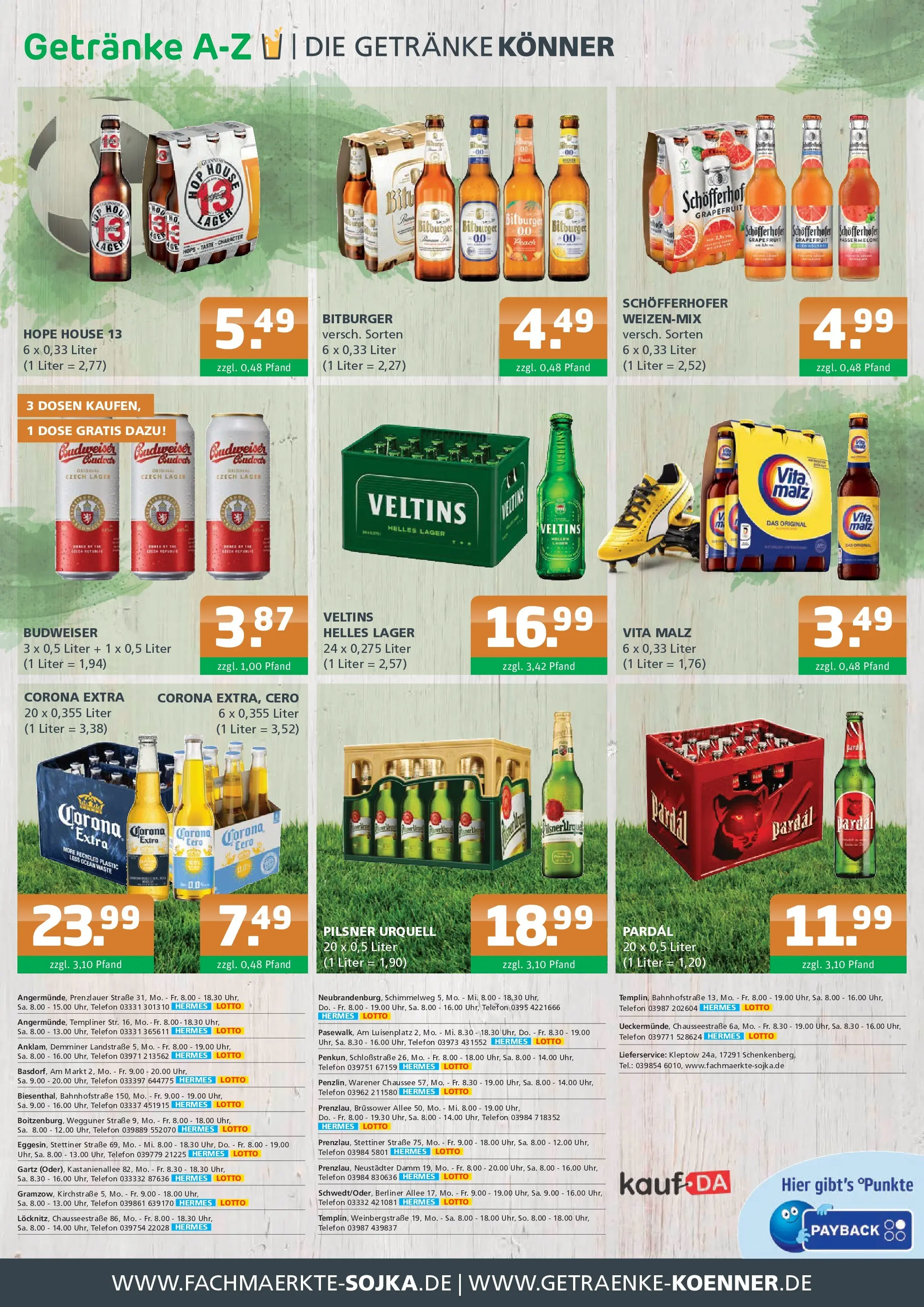 Angebote - Getränke A-Z: Getränkeangebote (ab 07.06.2026) zum Blättern | Seite: 4 | Produkte: Bitburger, Pilsner urquell, Budweiser, Telefon