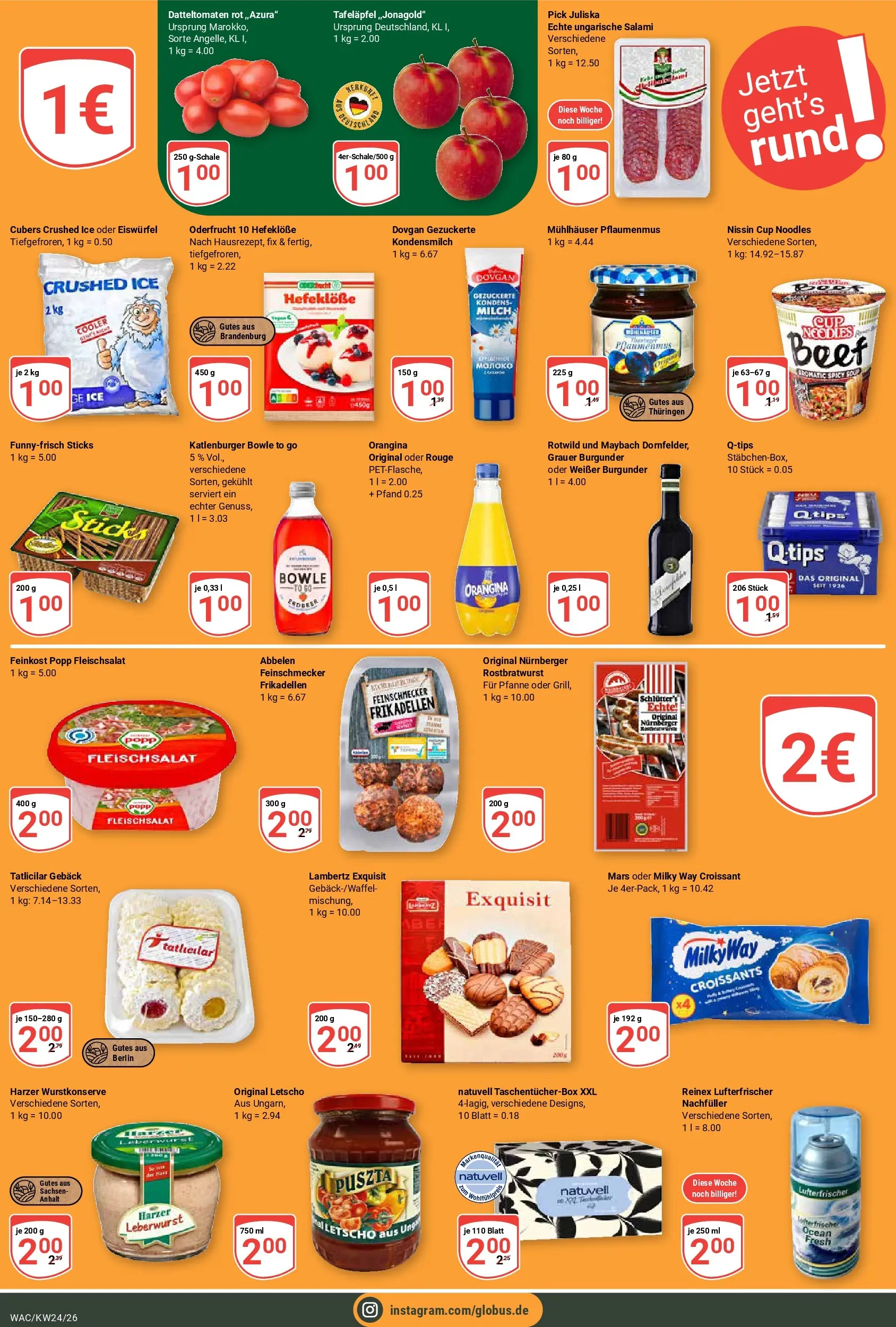 Globus Prospekt Markkleeberg (ab 08.06.2026) » Angebote online | Seite: 28 | Produkte: Milch, Mars, Croissant, Salami