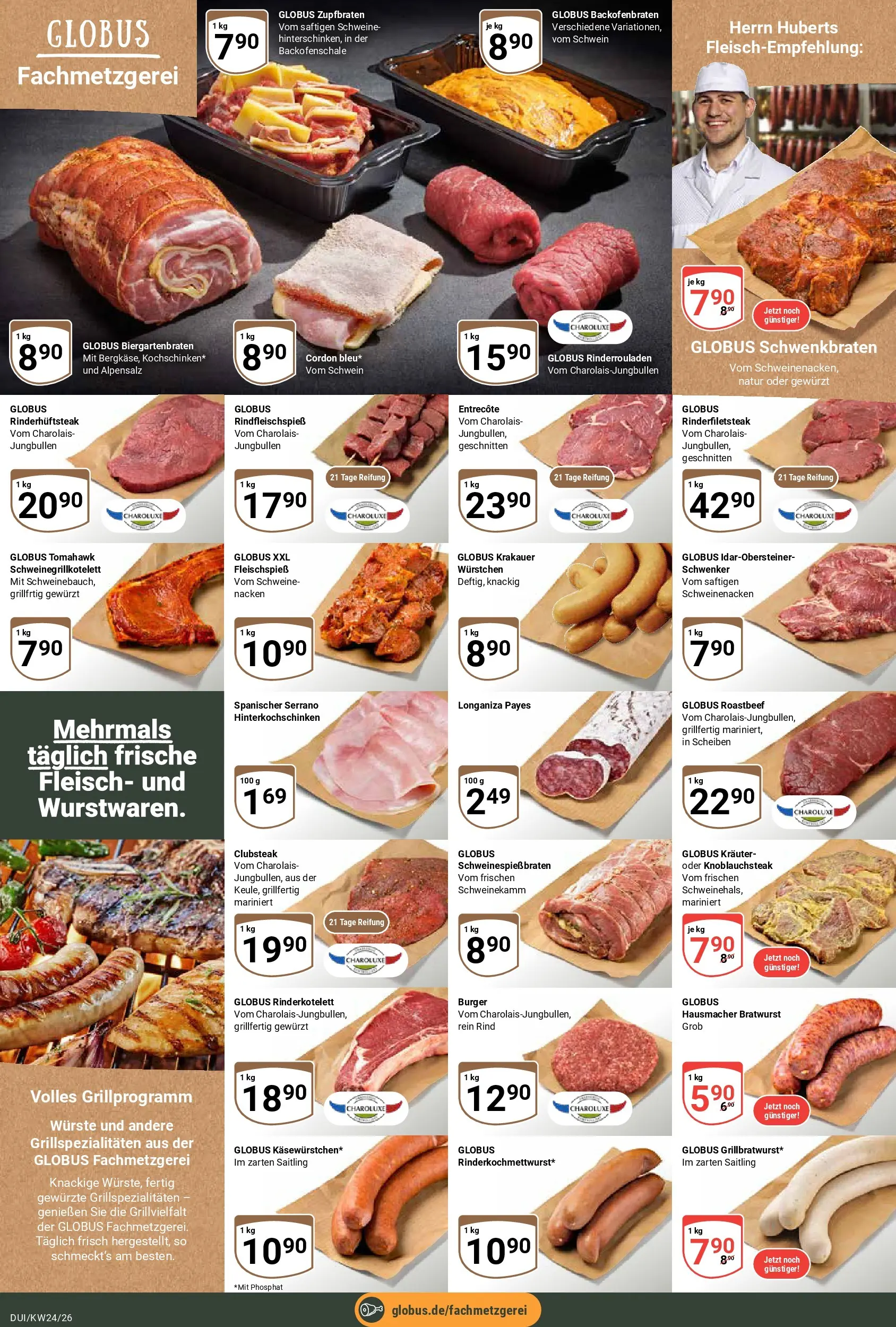 Globus Prospekt Duisburg (ab 08.06.2026) » Angebote online | Seite: 14 | Produkte: Bratwurst, Schweinenacken, Roastbeef, Fleisch