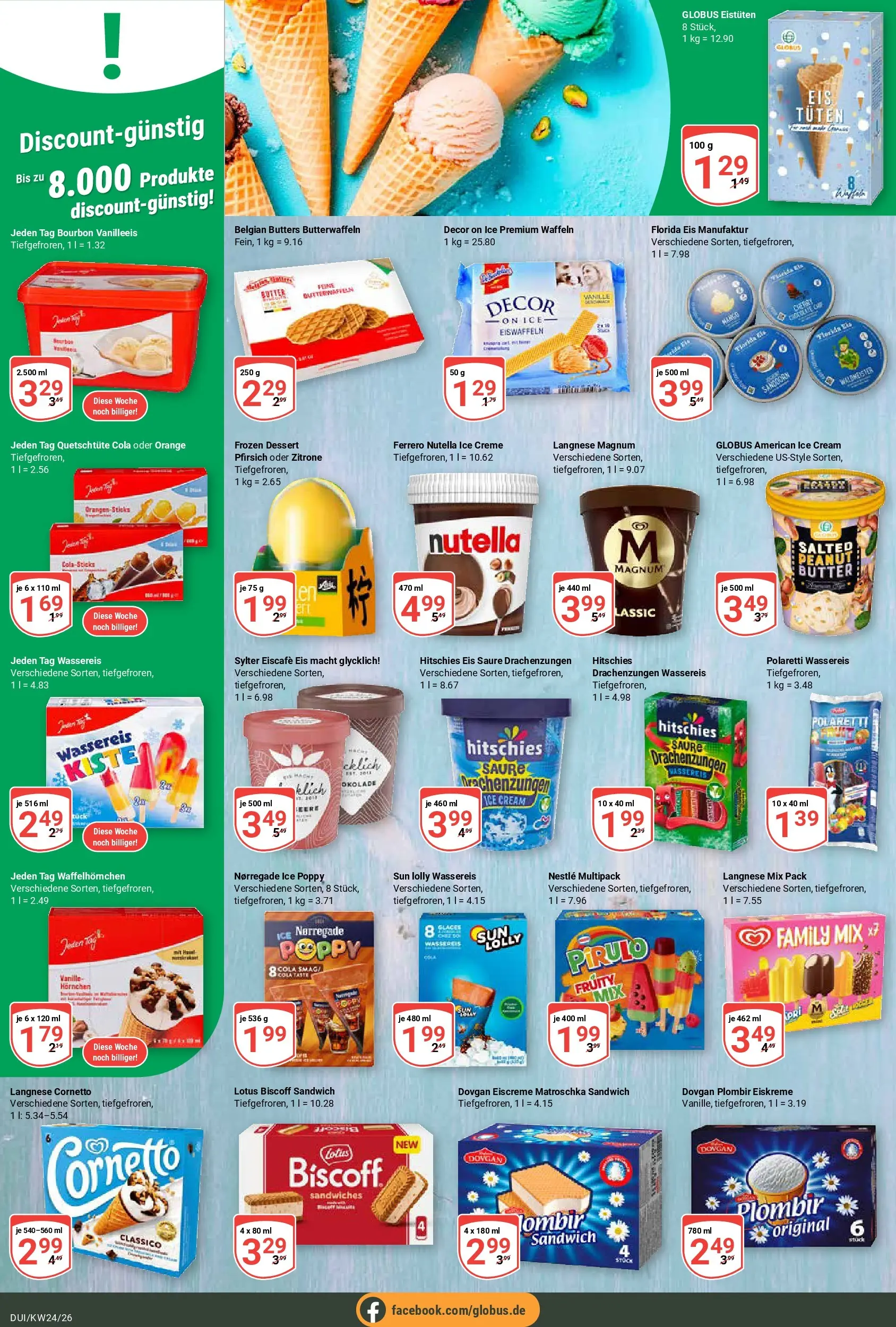 Globus Prospekt Duisburg (ab 08.06.2026) » Angebote online | Seite: 20 | Produkte: Langnese, Butter, Eiscreme, Nutella
