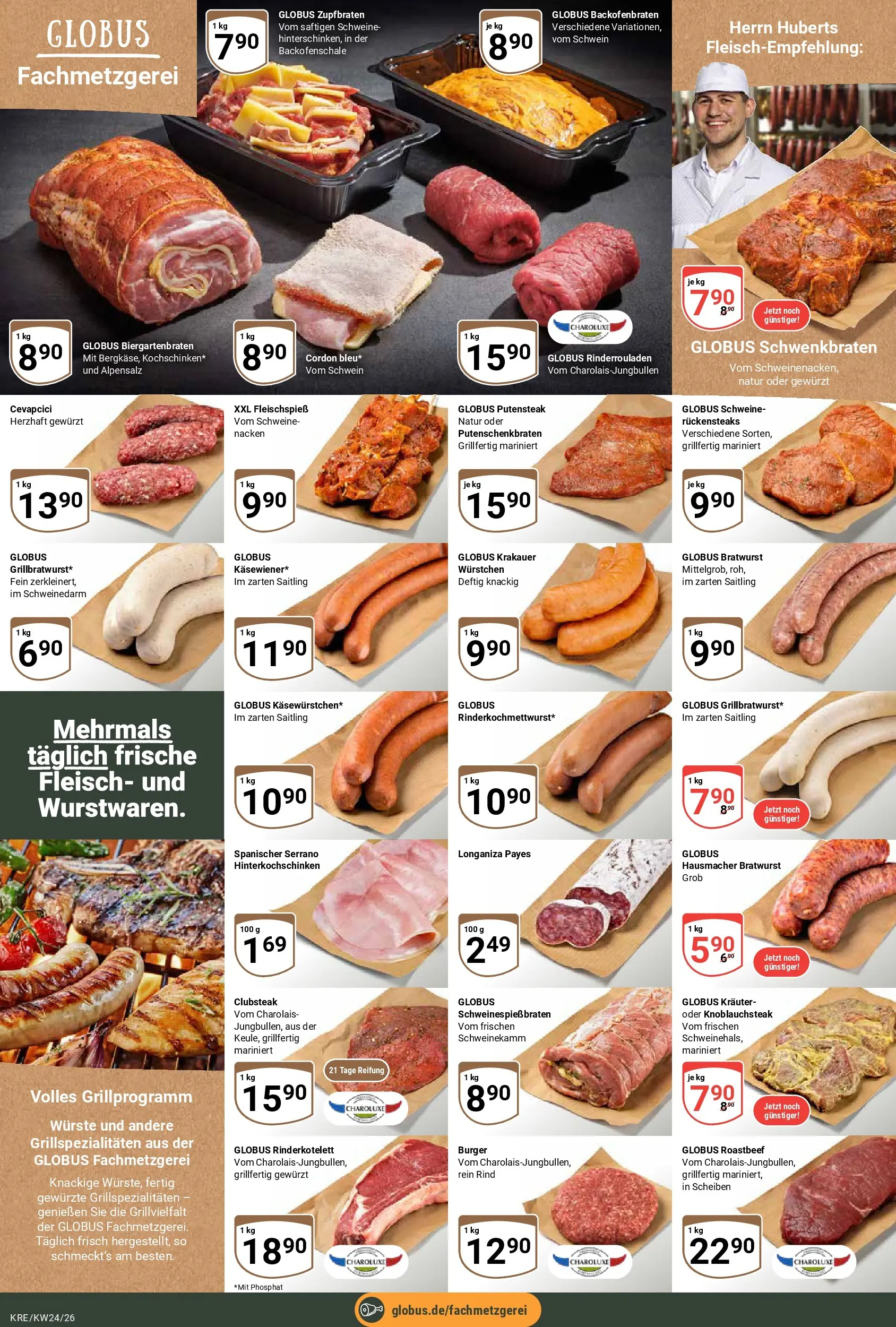 Globus Prospekt Krefeld (ab 08.06.2026) » Angebote online | Seite: 13 | Produkte: Bratwurst, Cevapcici, Burger, Roastbeef