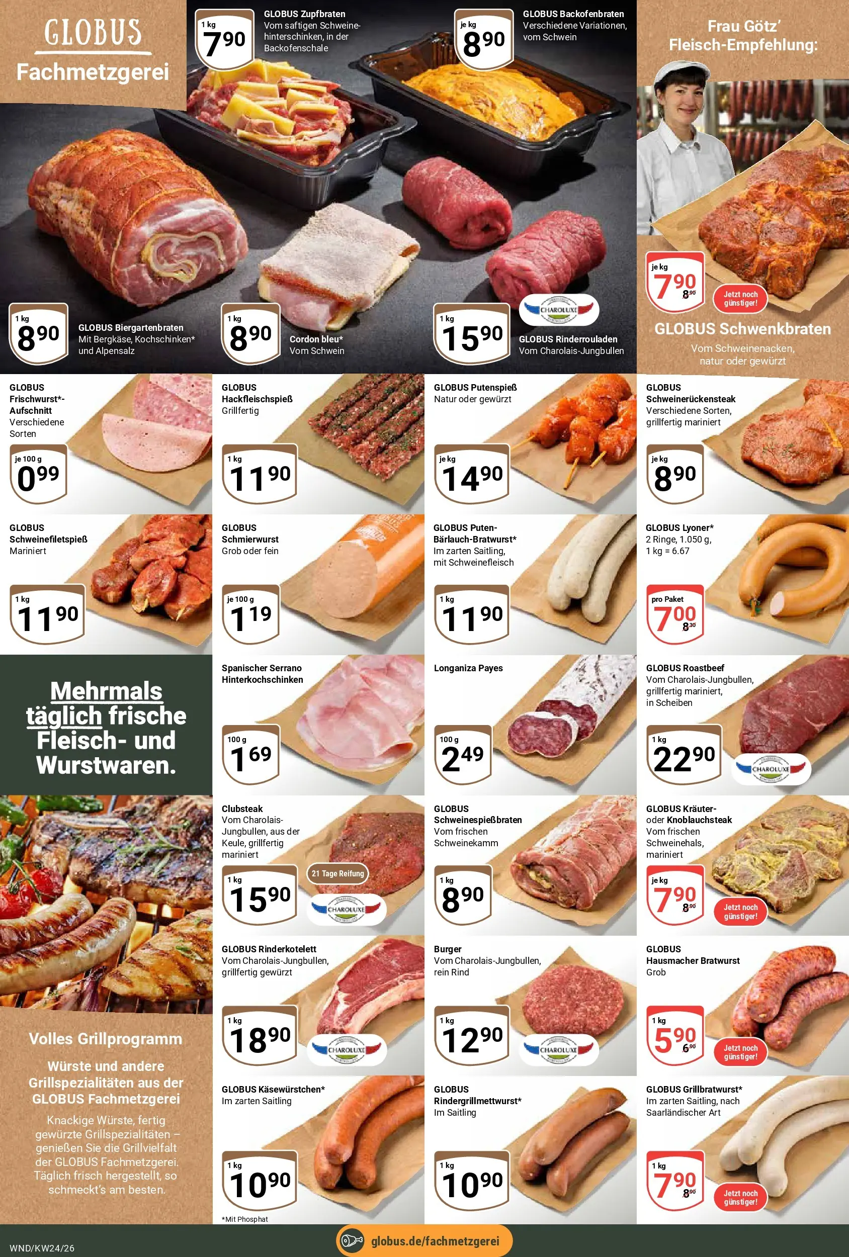 Globus Prospekt St. Wendel (ab 08.06.2026) » Angebote online | Seite: 16 | Produkte: Rinderrouladen, Bratwurst, Burger, Fleisch
