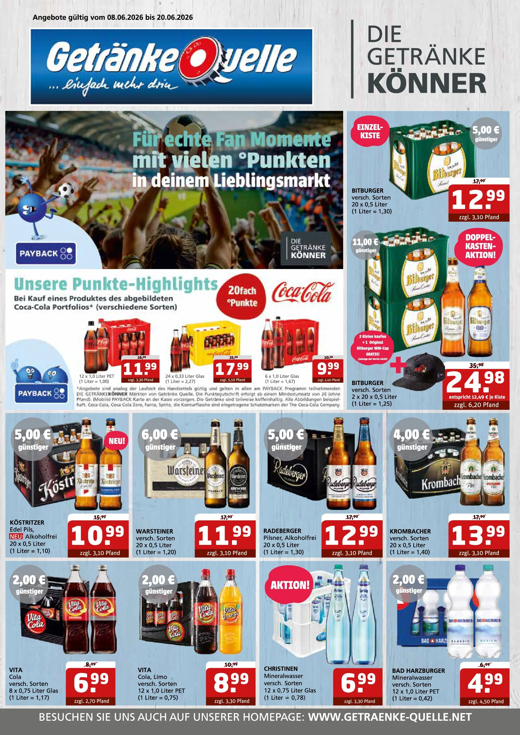 Angebote - Getränke Quelle: Getränkeangebote (ab 07.06.2026) zum Blättern | Seite: 1 | Produkte: Bad, Burger, Mineralwasser, Warsteiner
