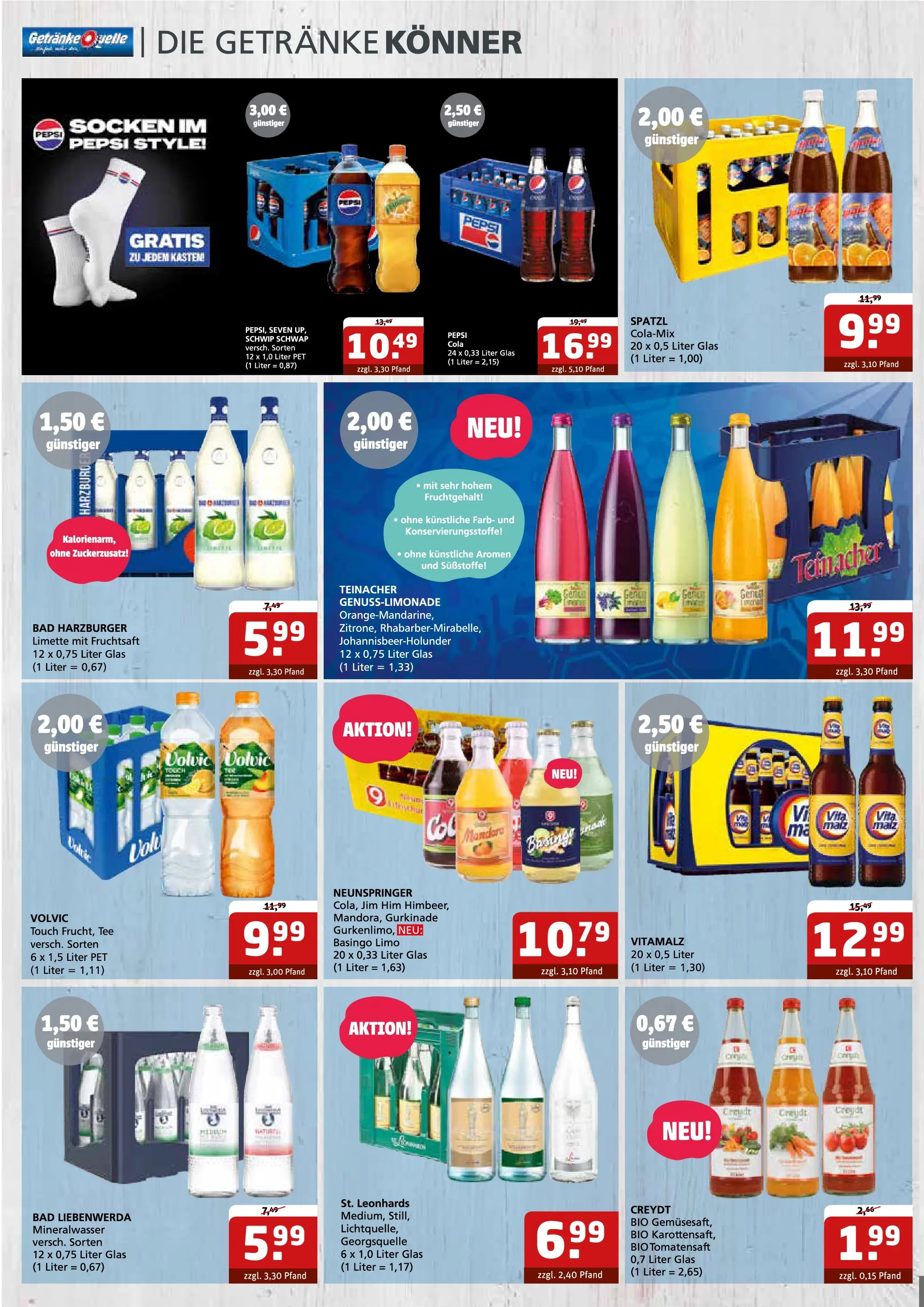 Angebote - Getränke Quelle: Getränkeangebote (ab 07.06.2026) zum Blättern | Seite: 5 | Produkte: Cola, Volvic touch, Mineralwasser, Socken