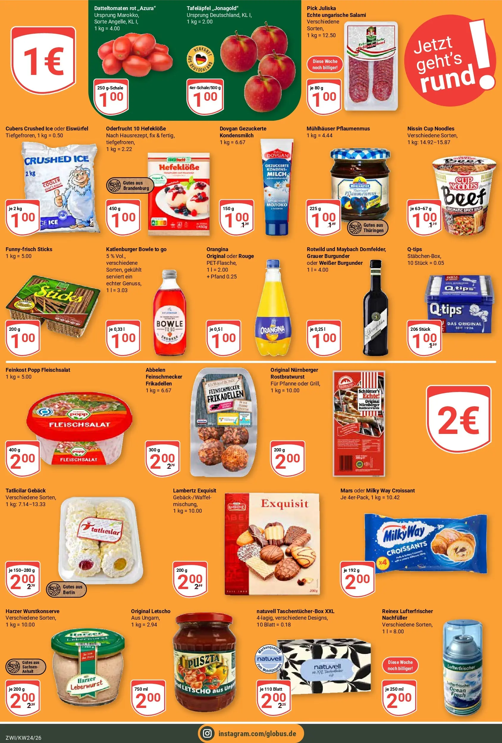 Globus Prospekt Zwickau (ab 08.06.2026) » Angebote online | Seite: 26 | Produkte: Milch, Rouge, Mars, Salami