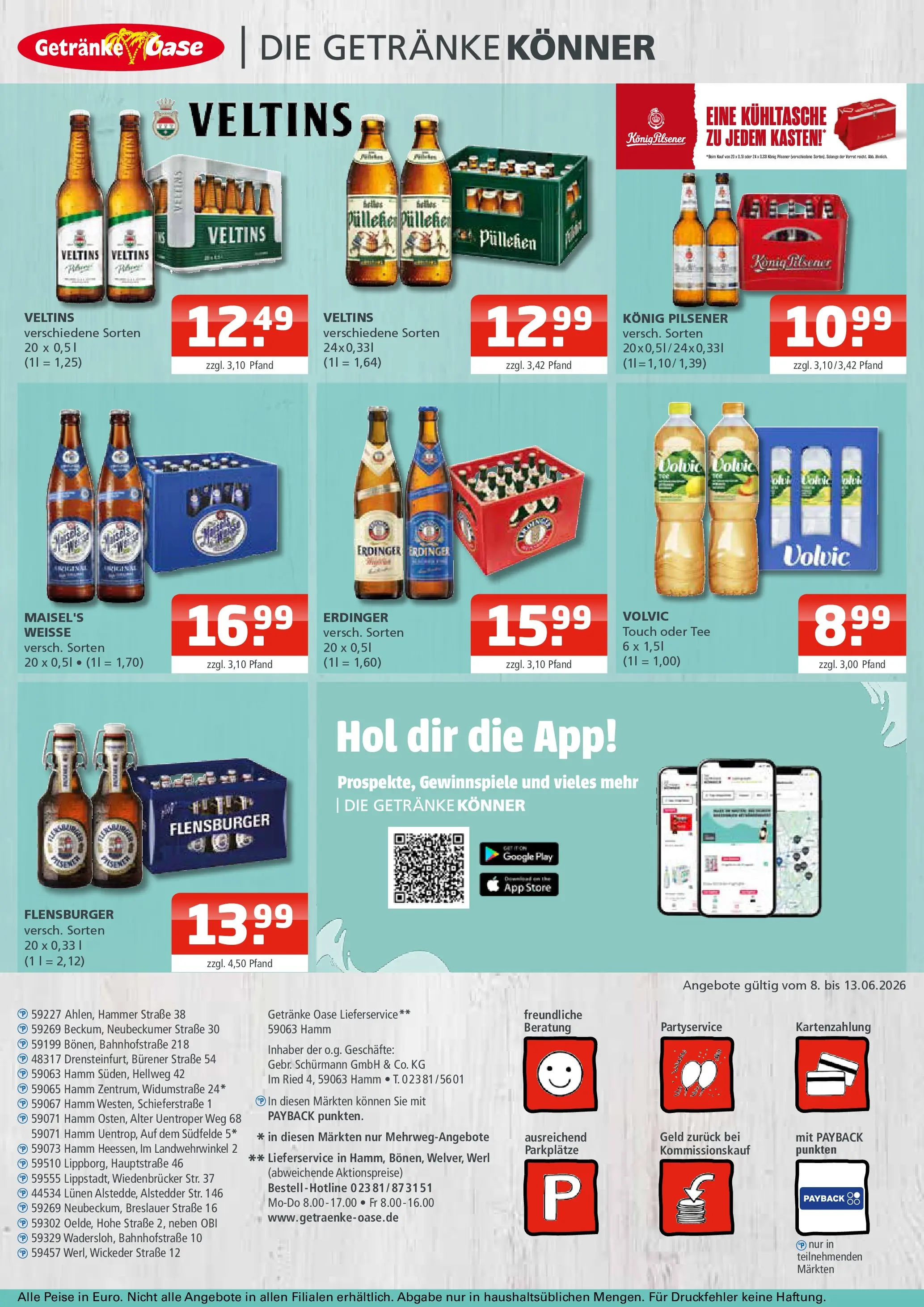 Angebote - Getränke Oase: Getränkeangebote (ab 07.06.2026) zum Blättern | Seite: 6 | Produkte: Konig pilsener, Flensburger, Tee, Volvic
