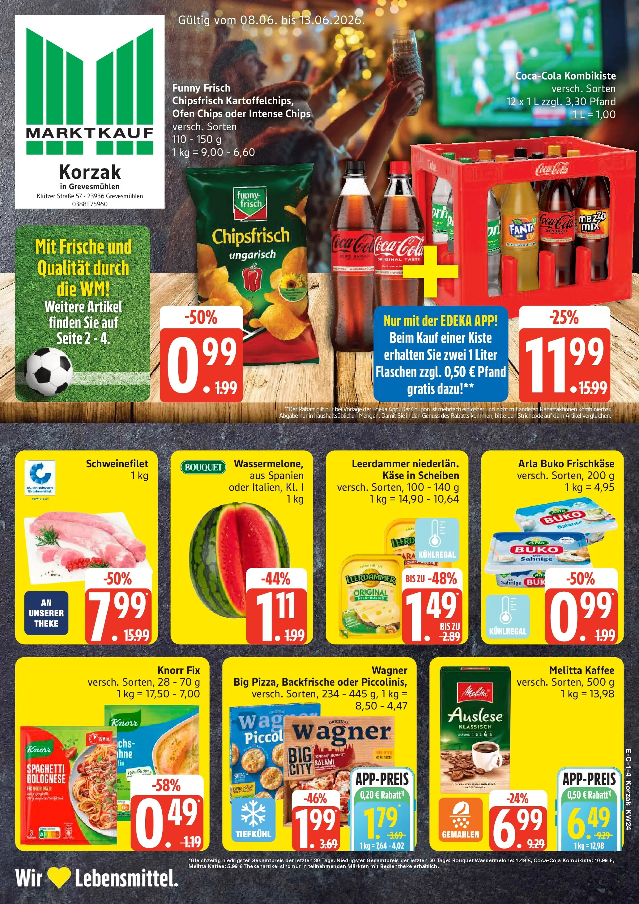 Marktkauf Prospekt Grevesmühlen (ab 08.06.2026) » Angebote online | Seite: 1 | Produkte: Knorr fix, Melitta kaffee, Wassermelone, Pizza