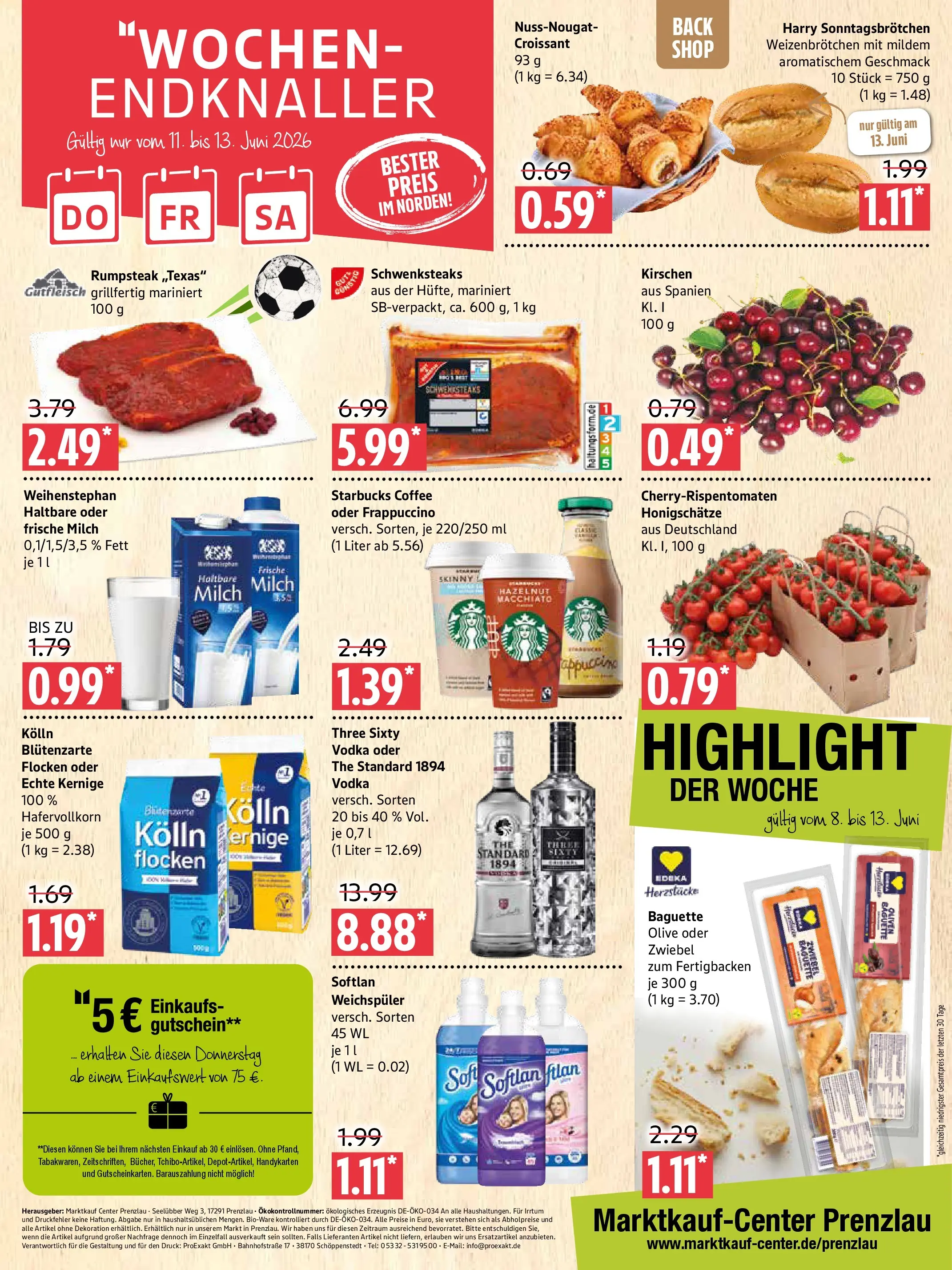 Marktkauf Prospekt Prenzlau (ab 08.06.2026) » Angebote online | Seite: 12 | Produkte: Rumpsteak, Milch, Theke, Croissant