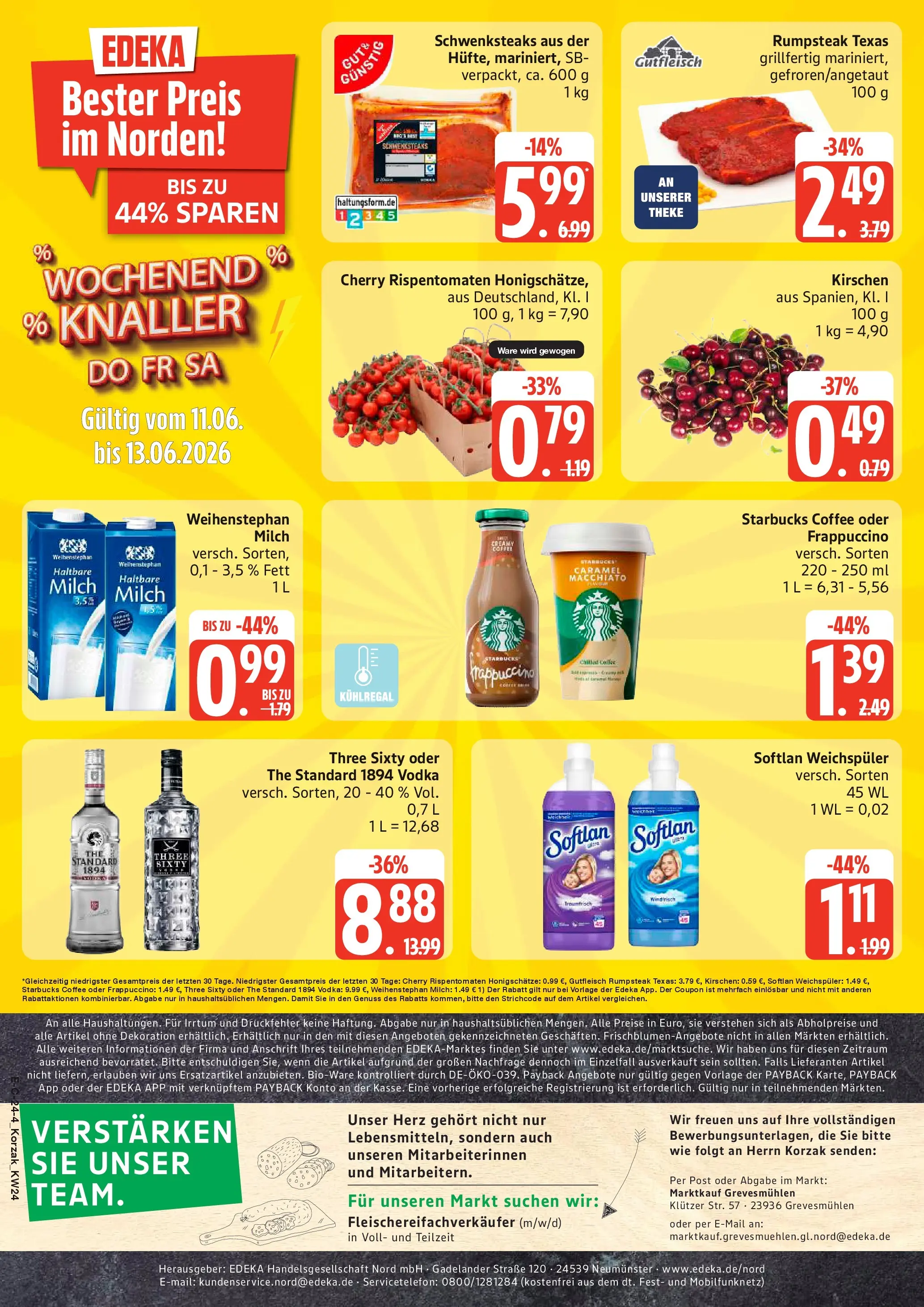 Marktkauf Prospekt Grevesmühlen (ab 08.06.2026) » Angebote online | Seite: 24 | Produkte: Rumpsteak, Theke, Starbucks, Tomaten