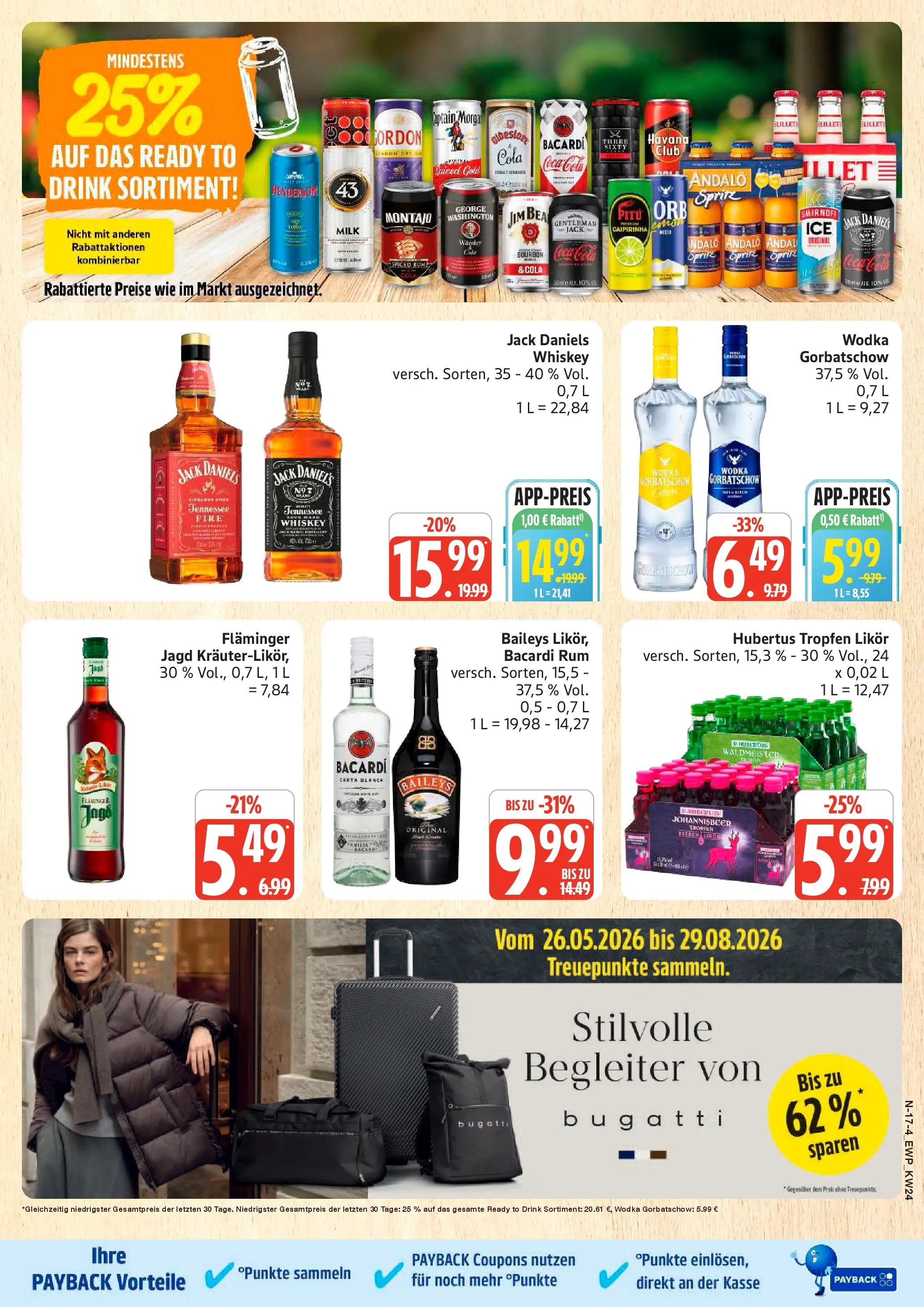 Edeka prospekt Rostock (ab 08.06.2026) » Angebote Online | Seite: 17 | Produkte: Jack Daniel's, Wodka gorbatschow, Vodka, Bourbon