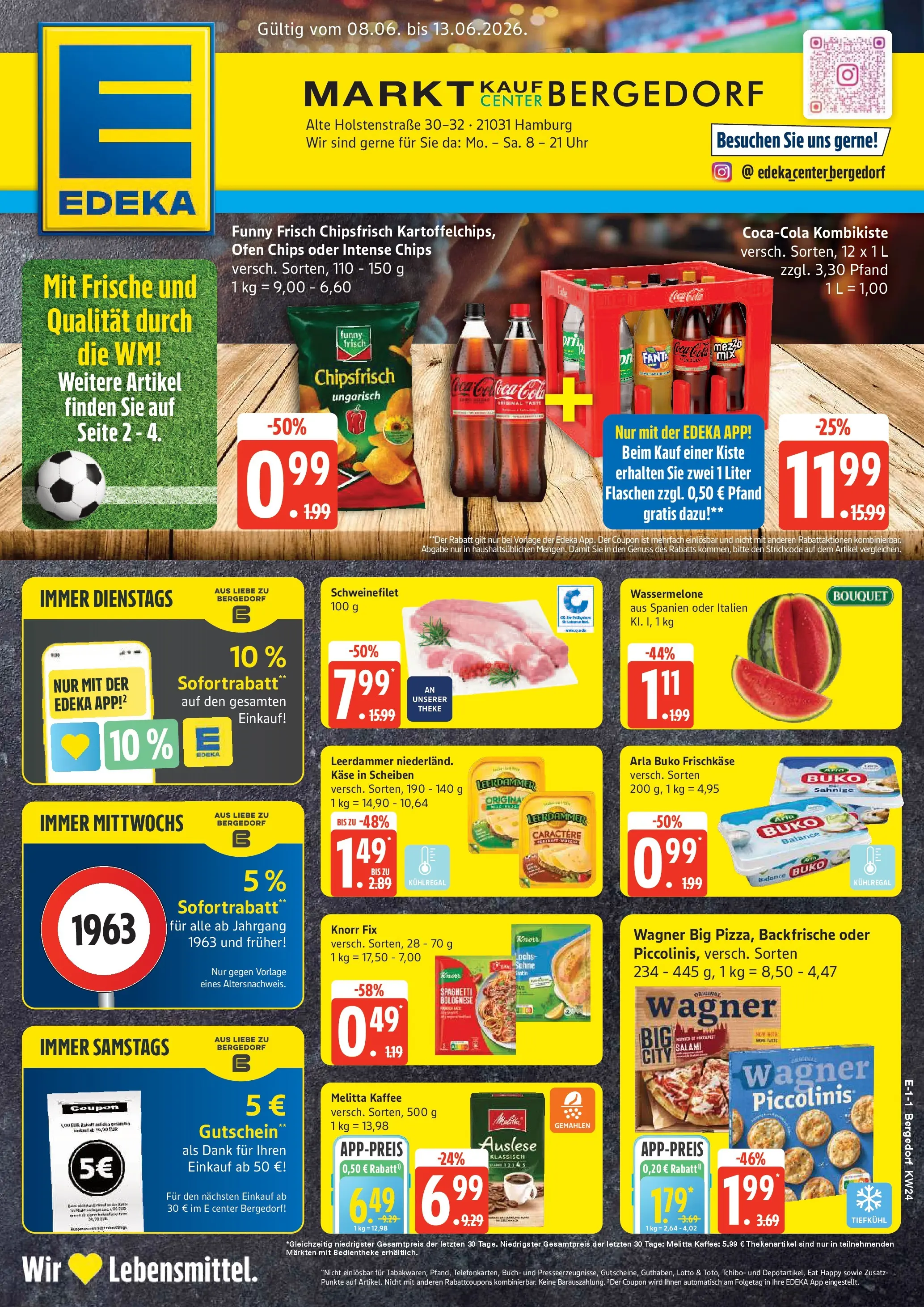 Edeka Prospekt Hamburg (ab 08.06.2026) » Angebote Online | Seite: 1 | Produkte: Melitta, Käse, Knorr, Uhr
