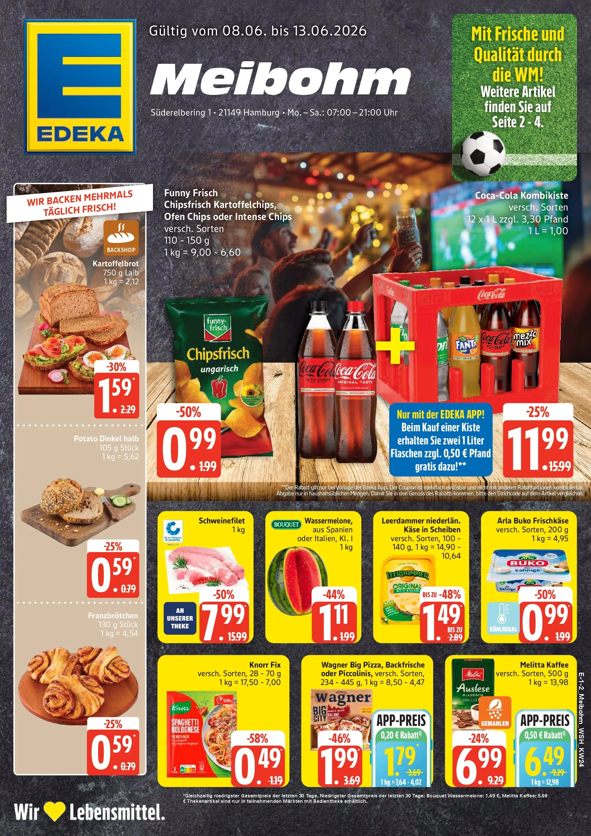 Edeka prospekt Hamburg (ab 08.06.2026) » Angebote Online | Seite: 1 | Produkte: Cola, Käse, Funny frisch, Uhr