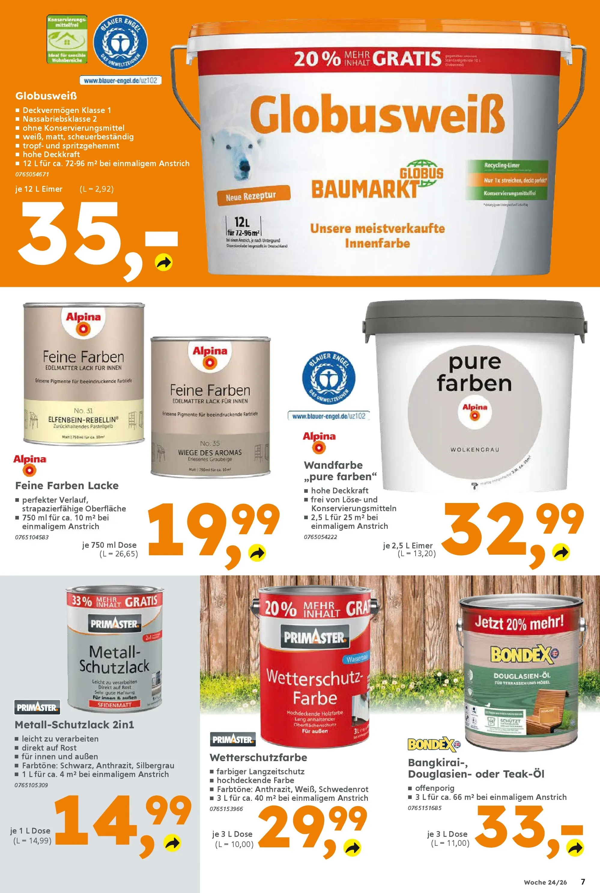 Globus Baumarkt Prospekt Königsbrunn (ab 08.06.2026) zum Blättern | Seite: 7 | Produkte: Wandfarbe