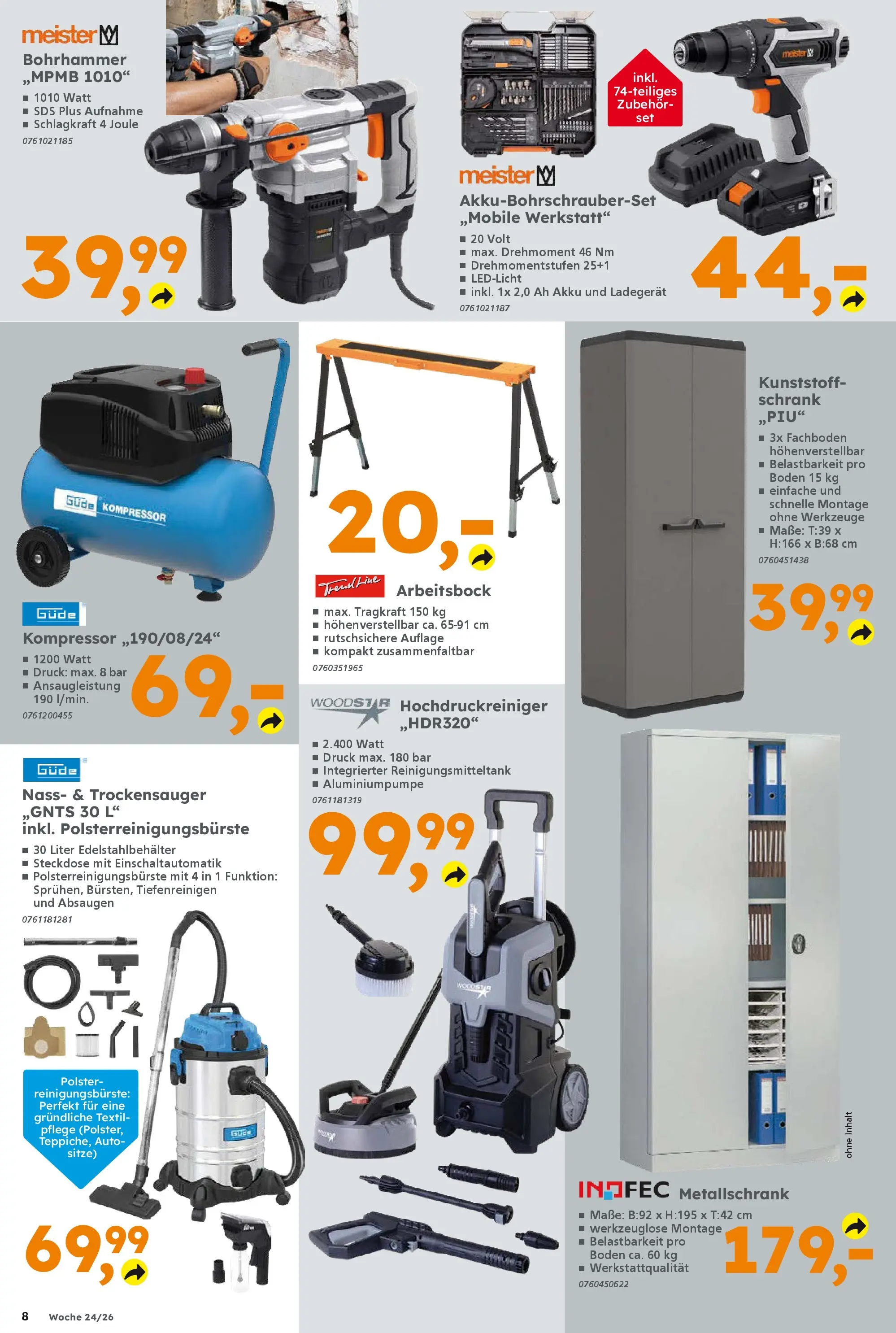 Globus Baumarkt Prospekt Königsbrunn (ab 08.06.2026) zum Blättern | Seite: 8 | Produkte: Steckdose, Schrank, Hochdruckreiniger, Ladegerät