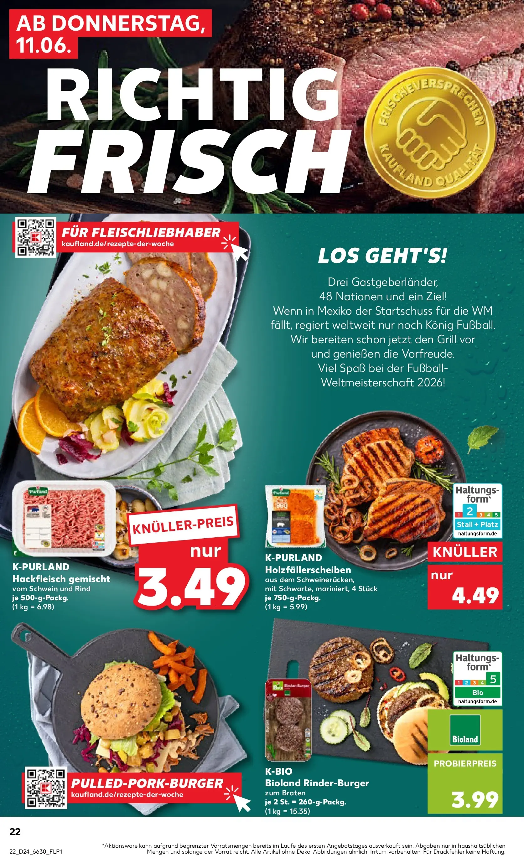 Prospekt Kaufland ab 11.06.2026 » Angebote Online zum Blättern | Seite: 22 | Produkte: Grill, Burger, Fußball, Hackfleisch