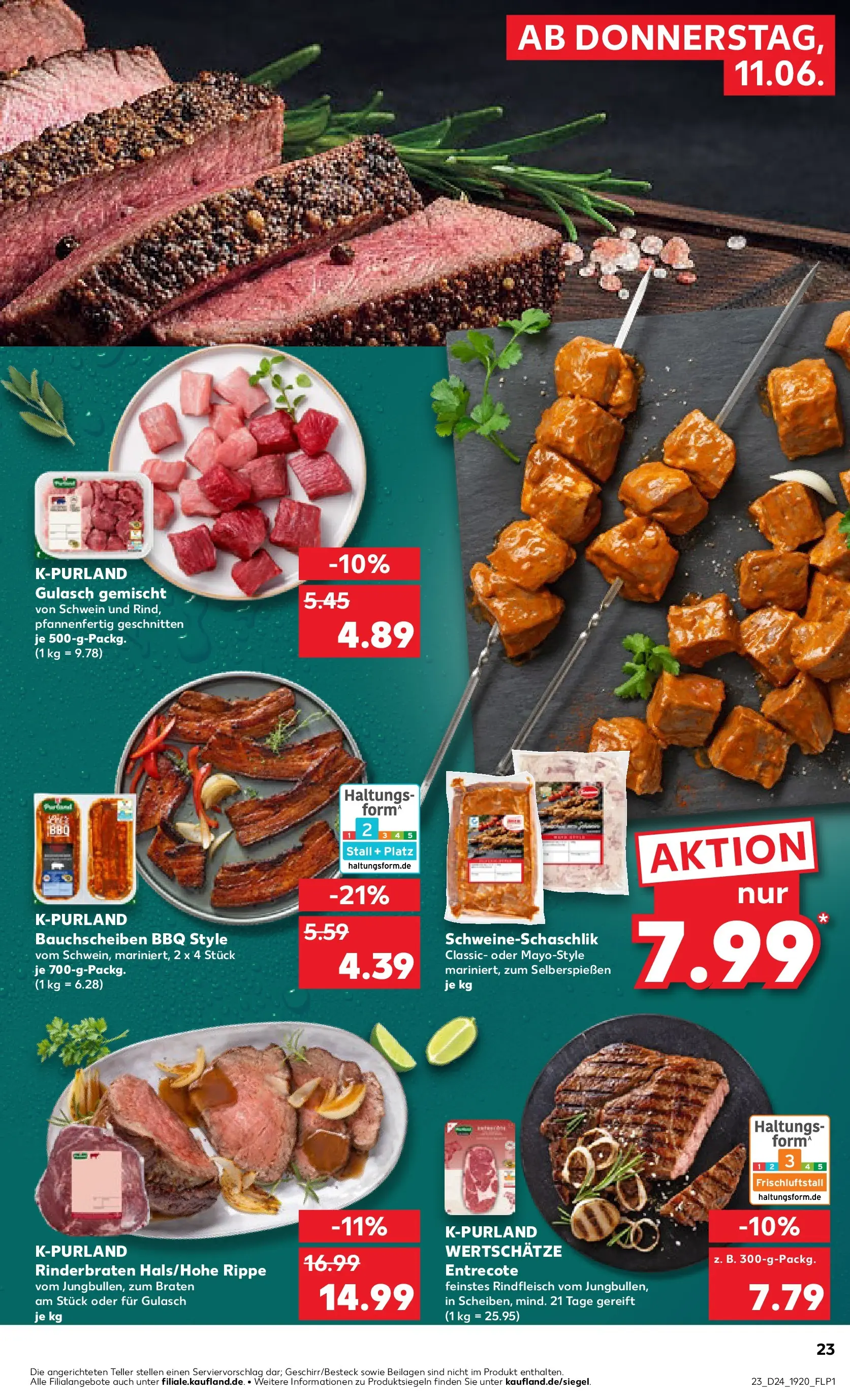 Prospekt Kaufland ab 11.06.2026 » Angebote Online zum Blättern | Seite: 23 | Produkte: Rinderbraten, Entrecote, Rindfleisch, Steak