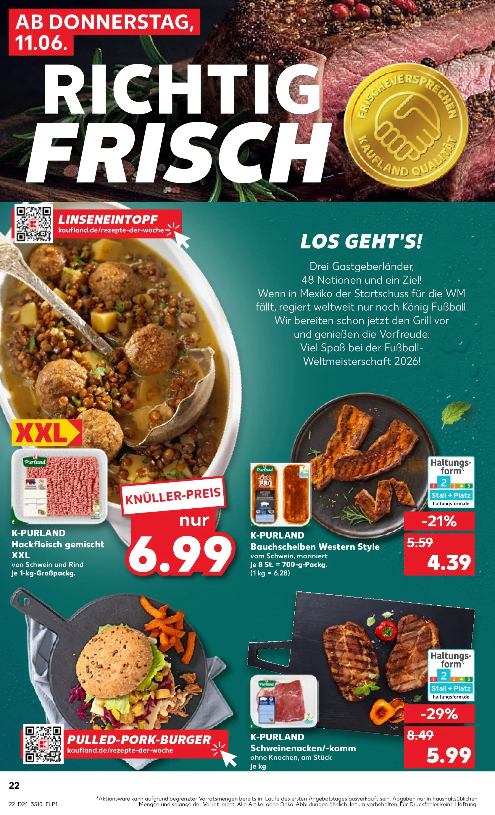 Prospekt Kaufland ab 11.06.2026 » Angebote Online zum Blättern | Seite: 22 | Produkte: Grill, Burger, Fußball, Hackfleisch