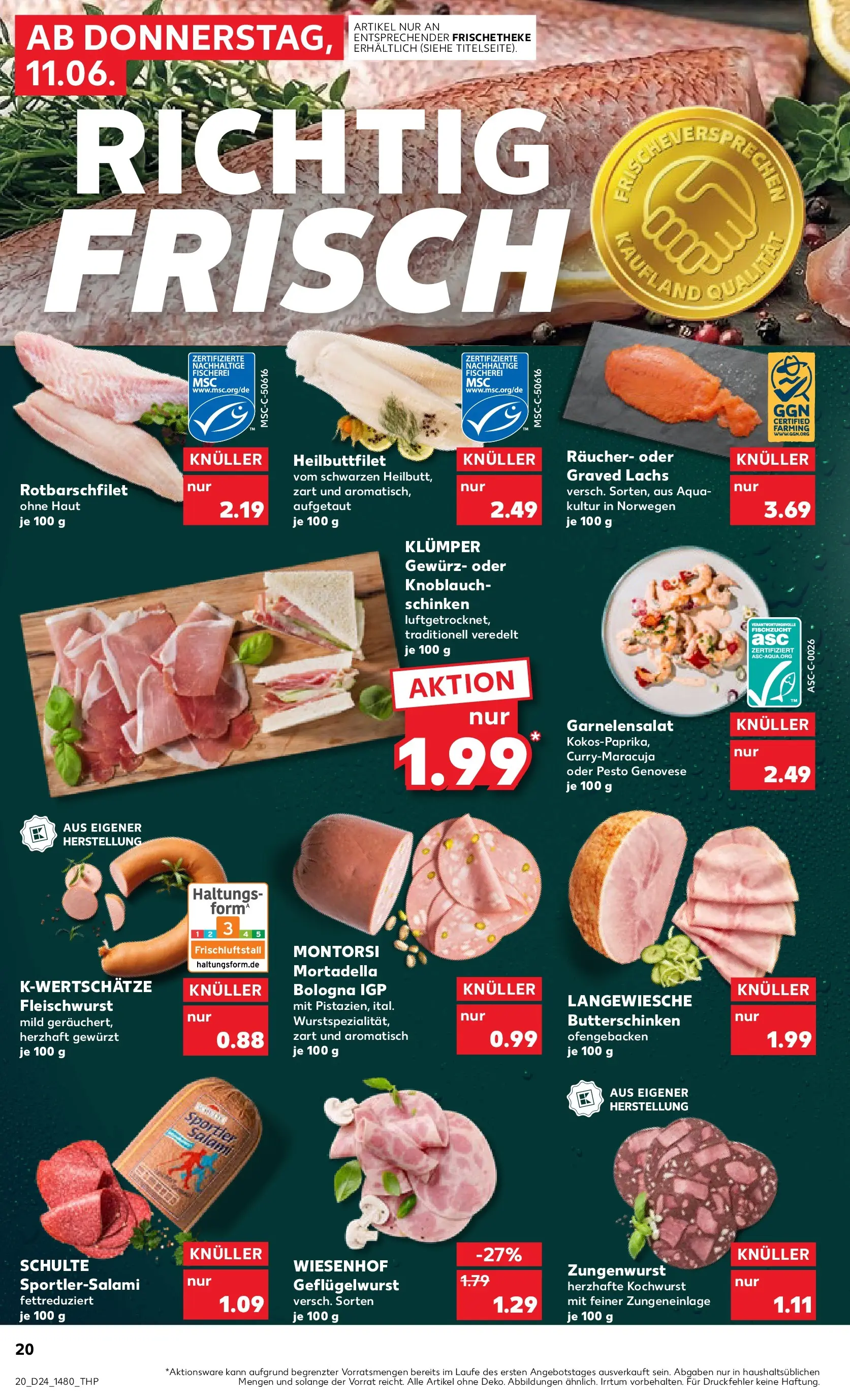 Prospekt Kaufland ab 11.06.2026 » Angebote Online zum Blättern | Seite: 20 | Produkte: Lachs, Knoblauch, Salami, Schinken