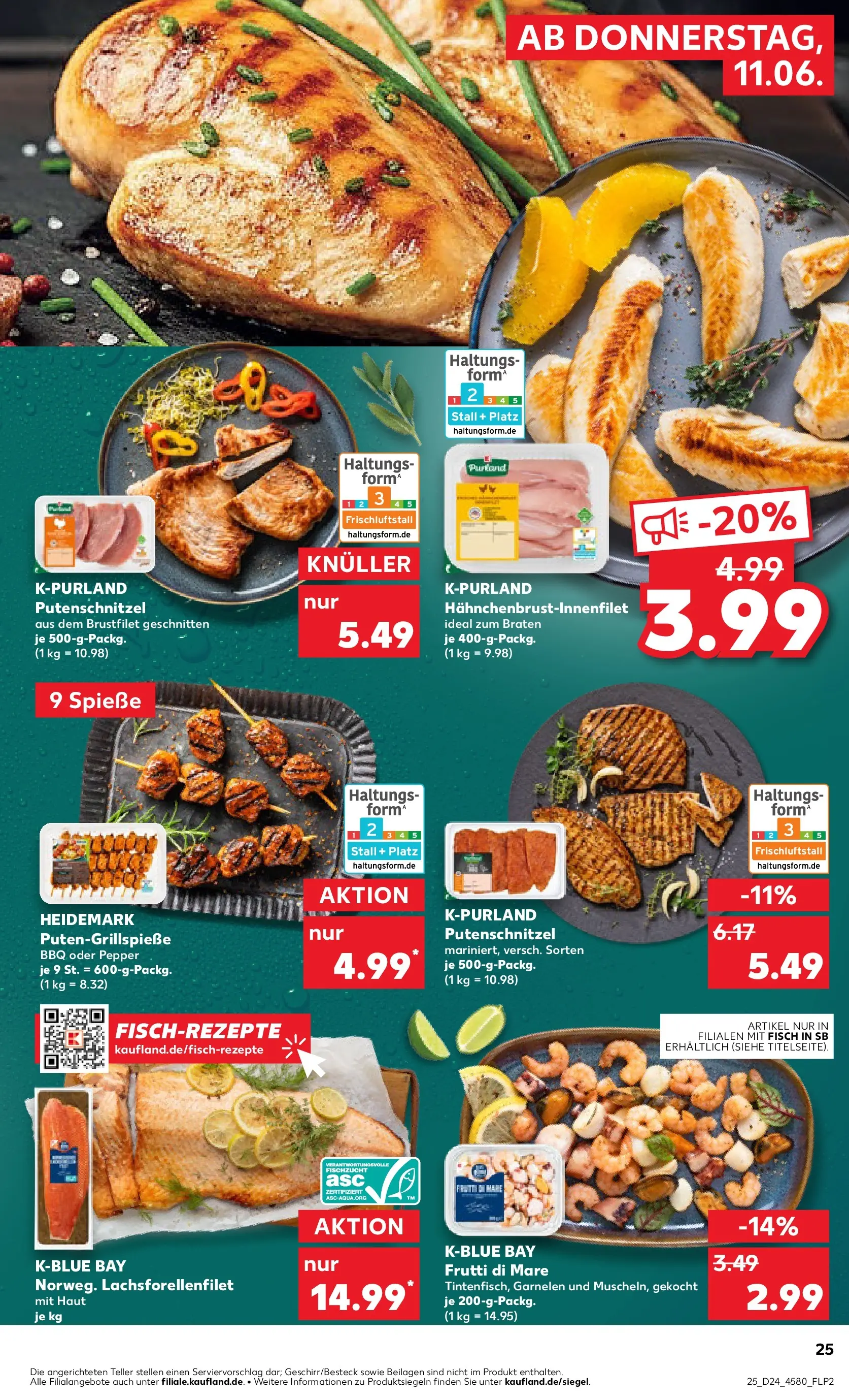 Prospekt Kaufland ab 11.06.2026 » Angebote Online zum Blättern | Seite: 25 | Produkte: Spieße, Garnelen, Fisch, Putenschnitzel