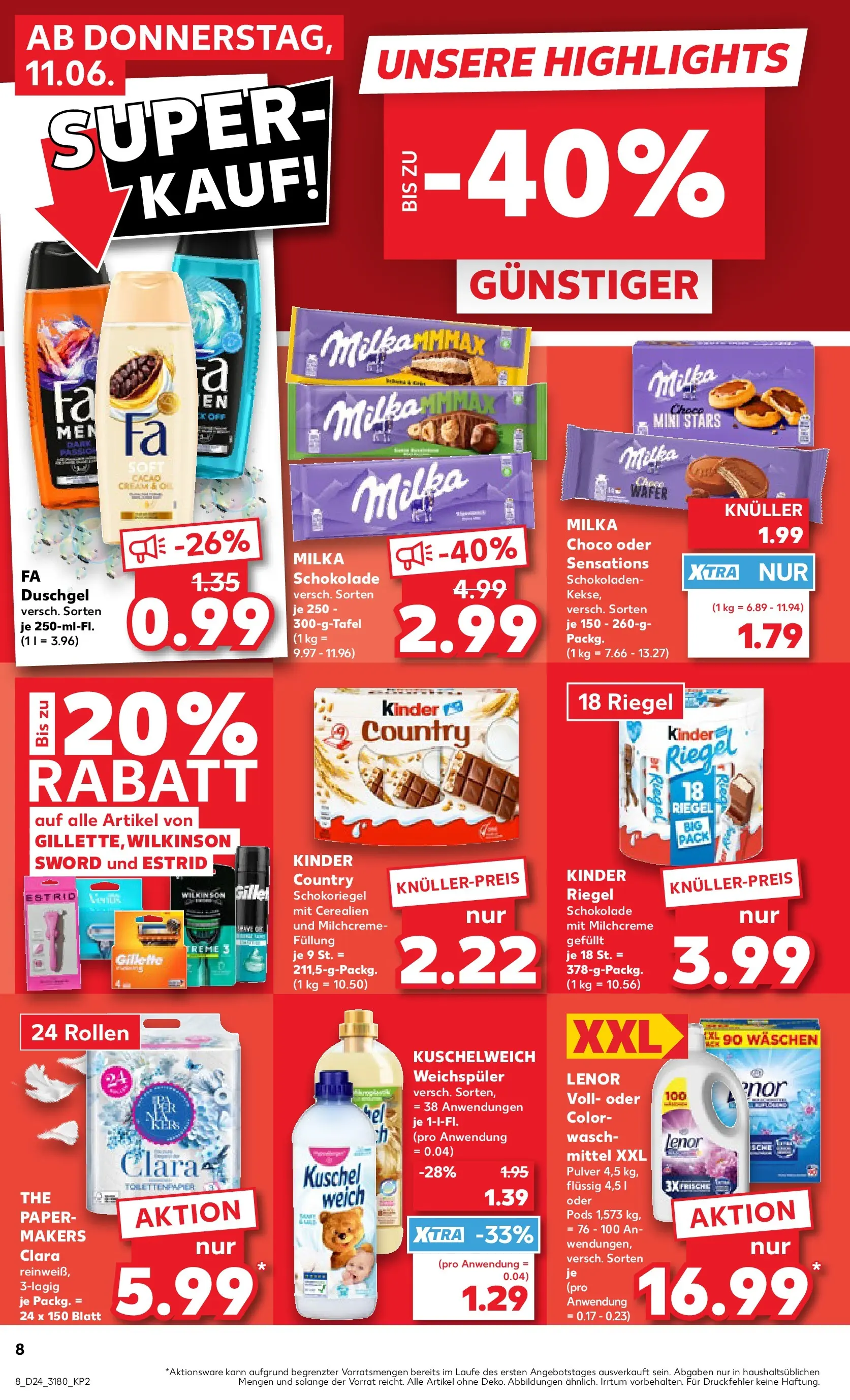 Prospekt Kaufland ab 08.06.2026 » Angebote Online zum Blättern | Seite: 17 | Produkte: Schokolade, Milka schokolade, Kinder riegel, Kinder country