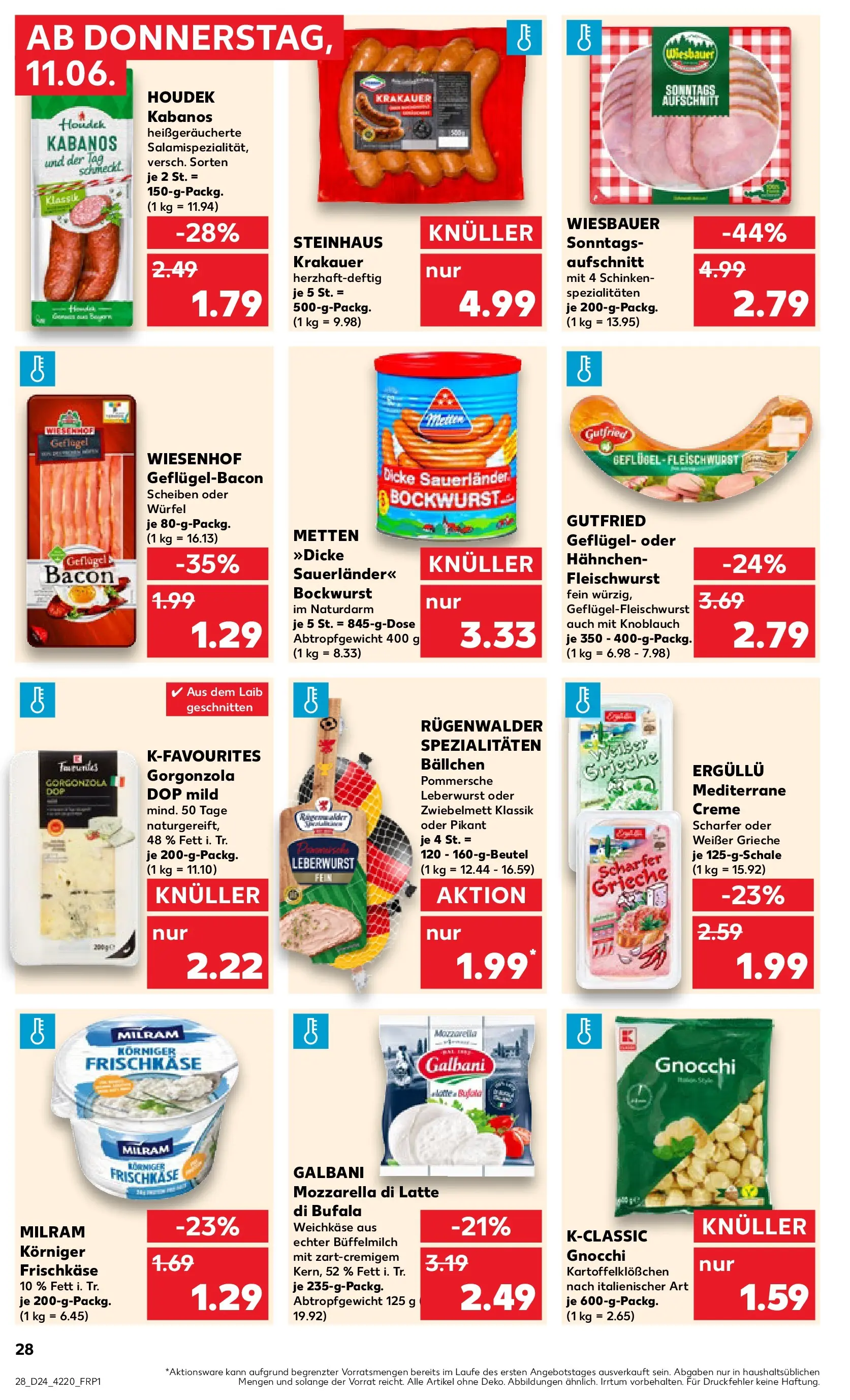 Prospekt Kaufland ab 11.06.2026 » Angebote Online zum Blättern | Seite: 28 | Produkte: Bockwurst, Hahnchen, Mozzarella, Knoblauch