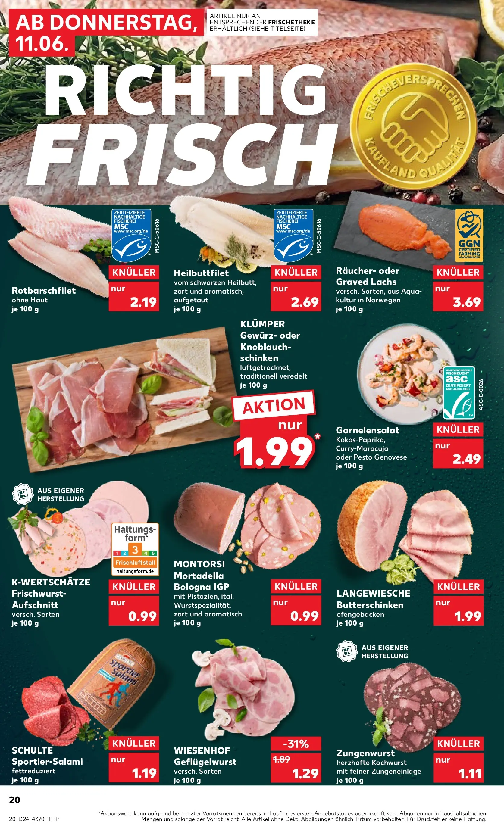 Prospekt Kaufland ab 11.06.2026 » Angebote Online zum Blättern | Seite: 20 | Produkte: Lachs, Knoblauch, Salami, Schinken
