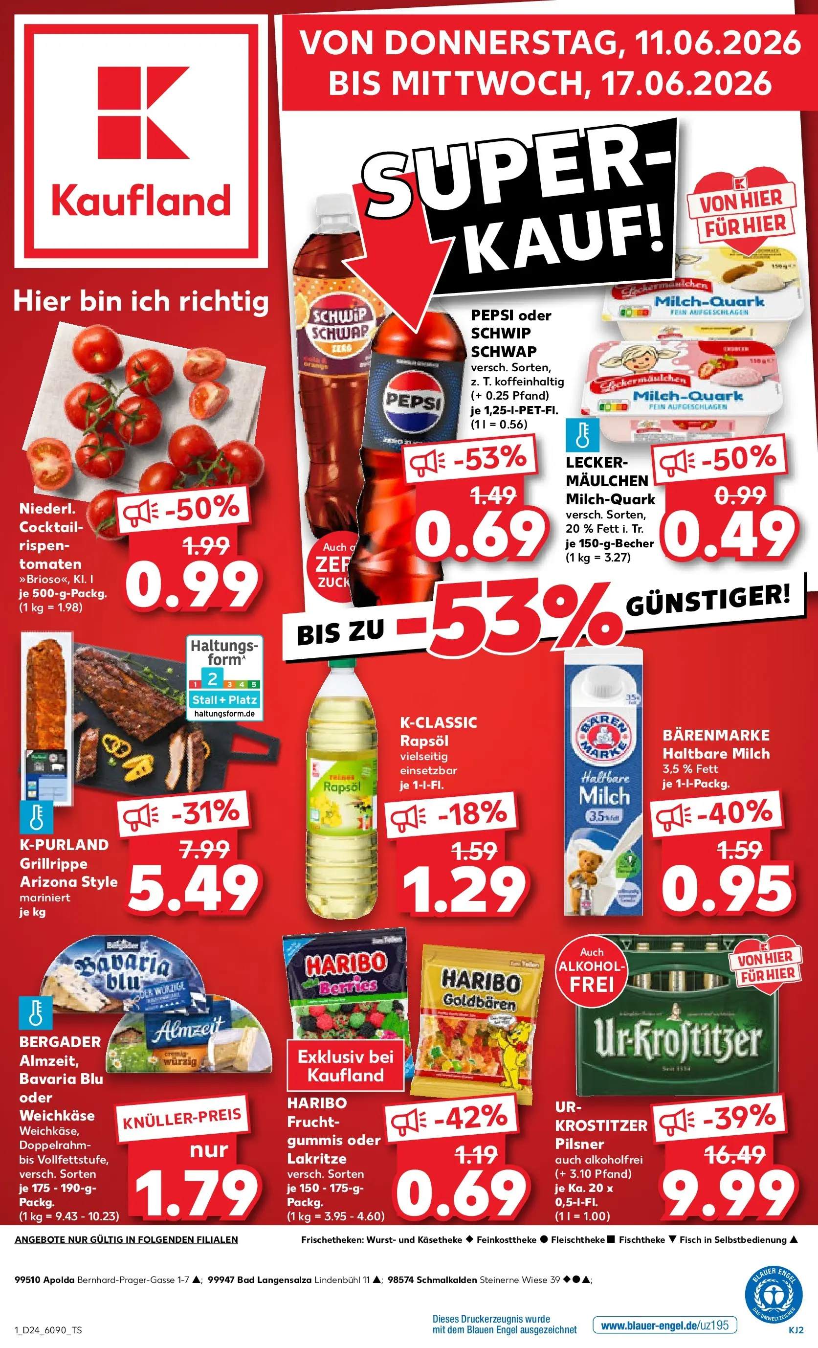 Prospekt Kaufland ab 11.06.2026 » Angebote Online zum Blättern | Seite: 1 | Produkte: Haribo, Milch, Fisch, Pepsi