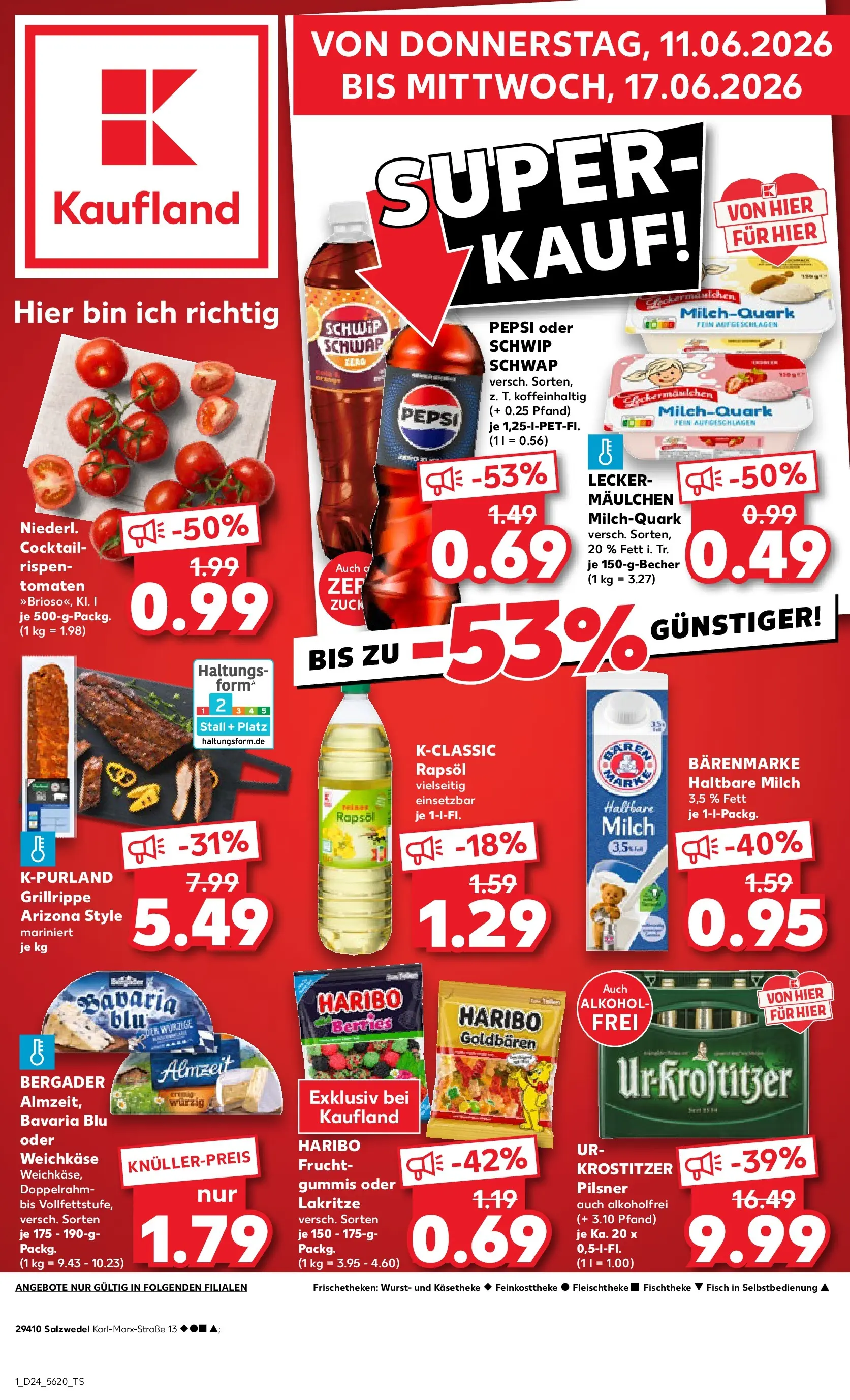 Prospekt Kaufland ab 11.06.2026 » Angebote Online zum Blättern | Seite: 1 | Produkte: Rapsöl, Haltbare milch, Schwip schwap, Pepsi
