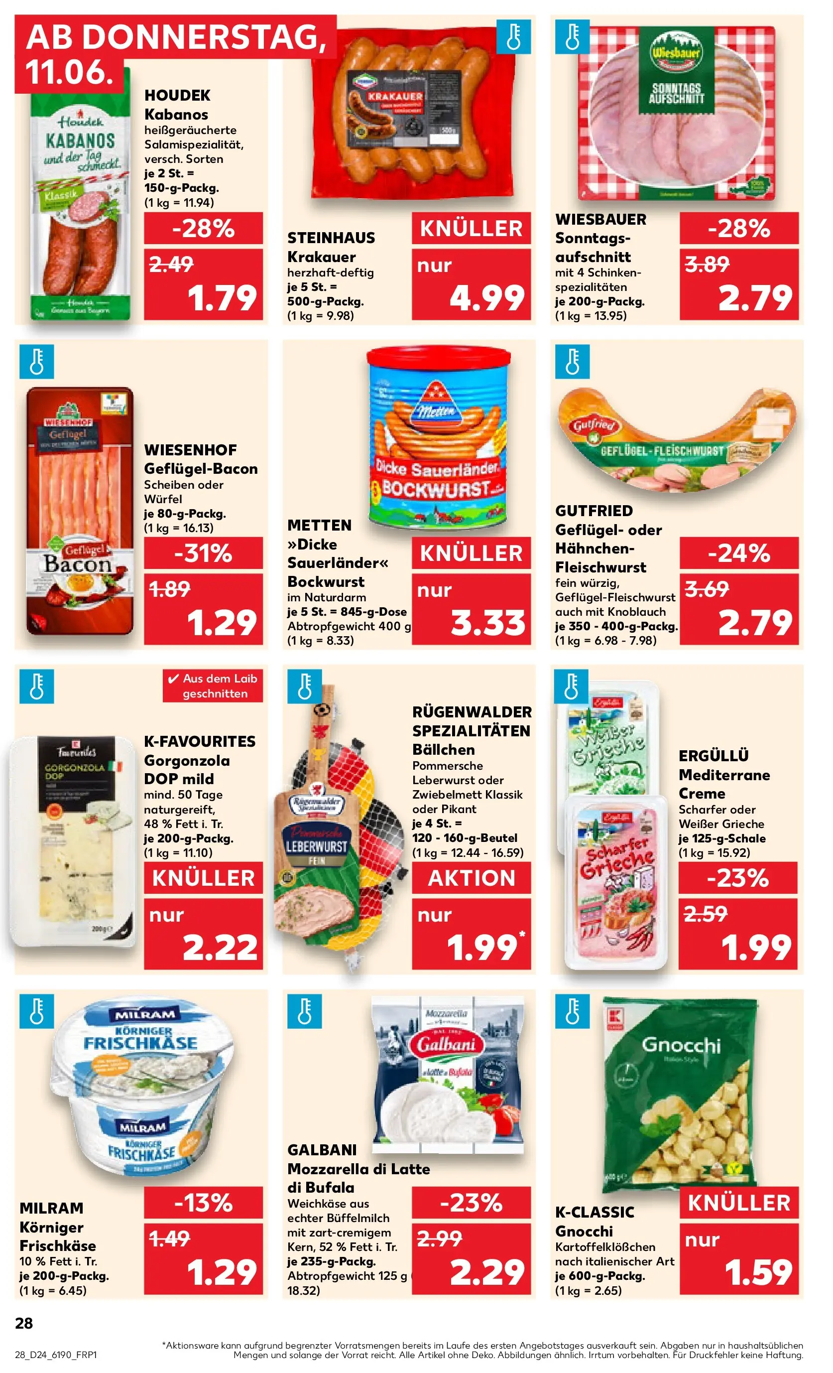 Prospekt Kaufland ab 11.06.2026 » Angebote Online zum Blättern | Seite: 28 | Produkte: Hahnchen, Knoblauch, Schinken, Frischkase