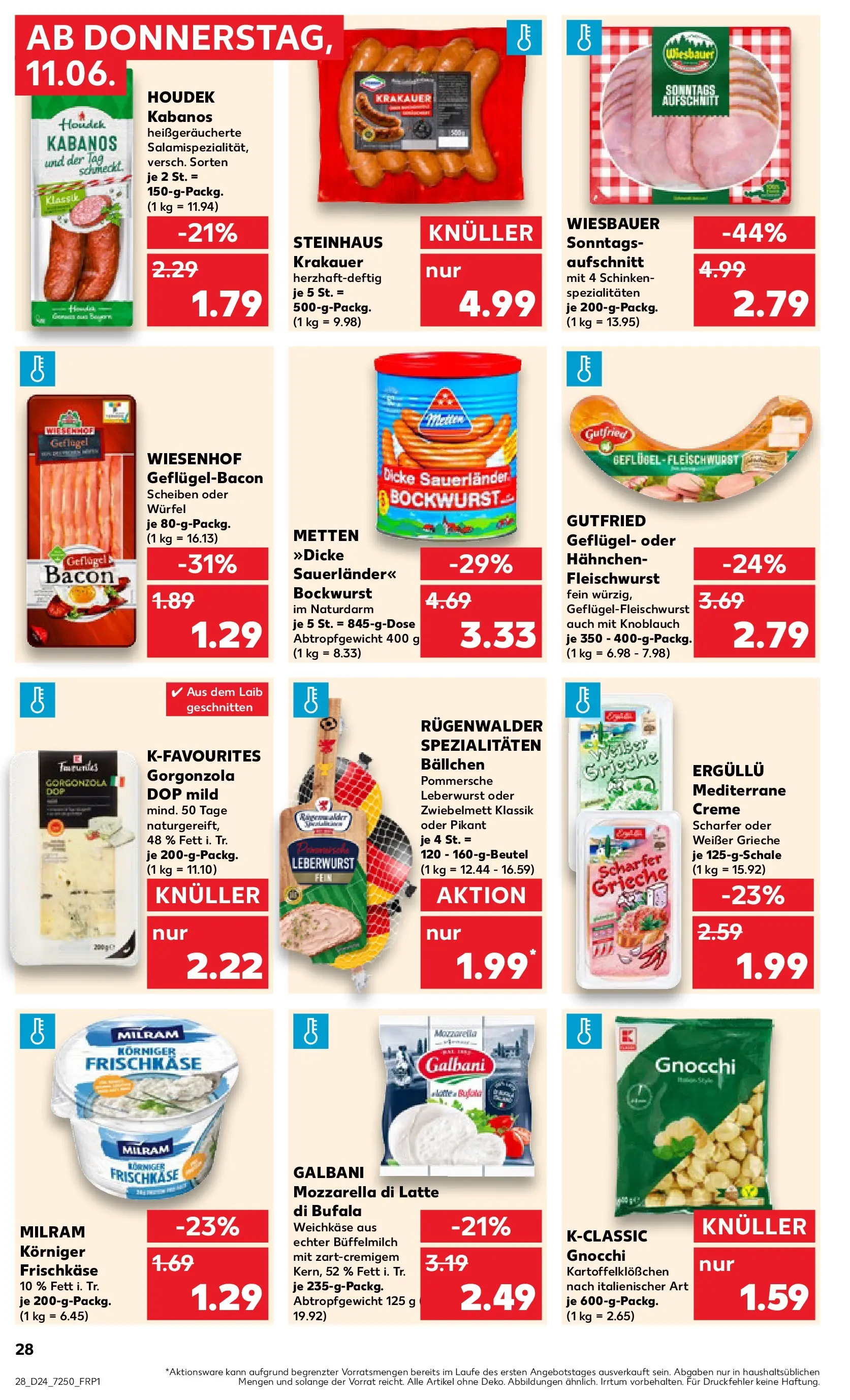 Prospekt Kaufland ab 11.06.2026 » Angebote Online zum Blättern | Seite: 28 | Produkte: Hahnchen, Creme, Milram, Schinken