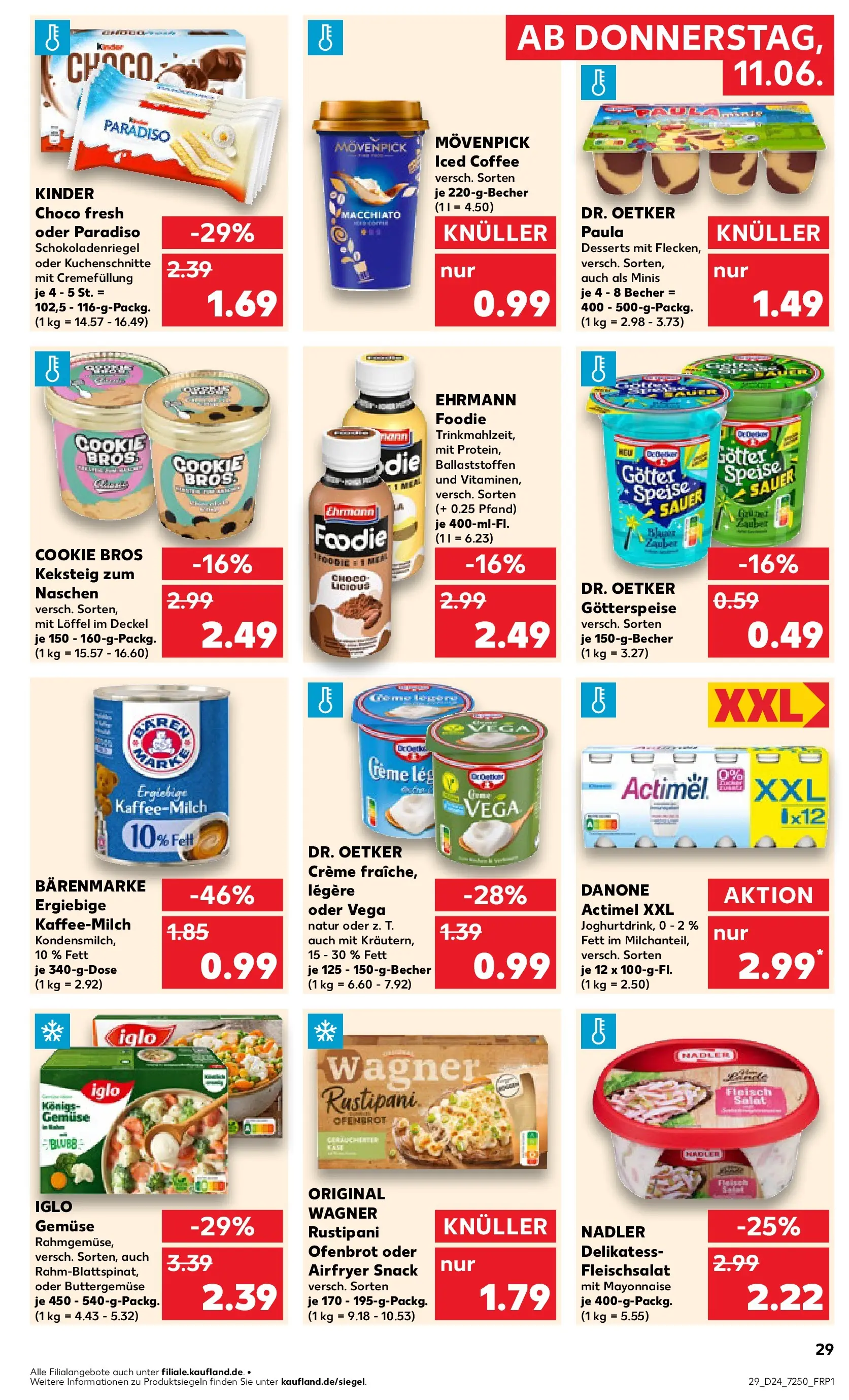 Prospekt Kaufland ab 11.06.2026 » Angebote Online zum Blättern | Seite: 29 | Produkte: Actimel, Iglo, Pizza, Fleisch