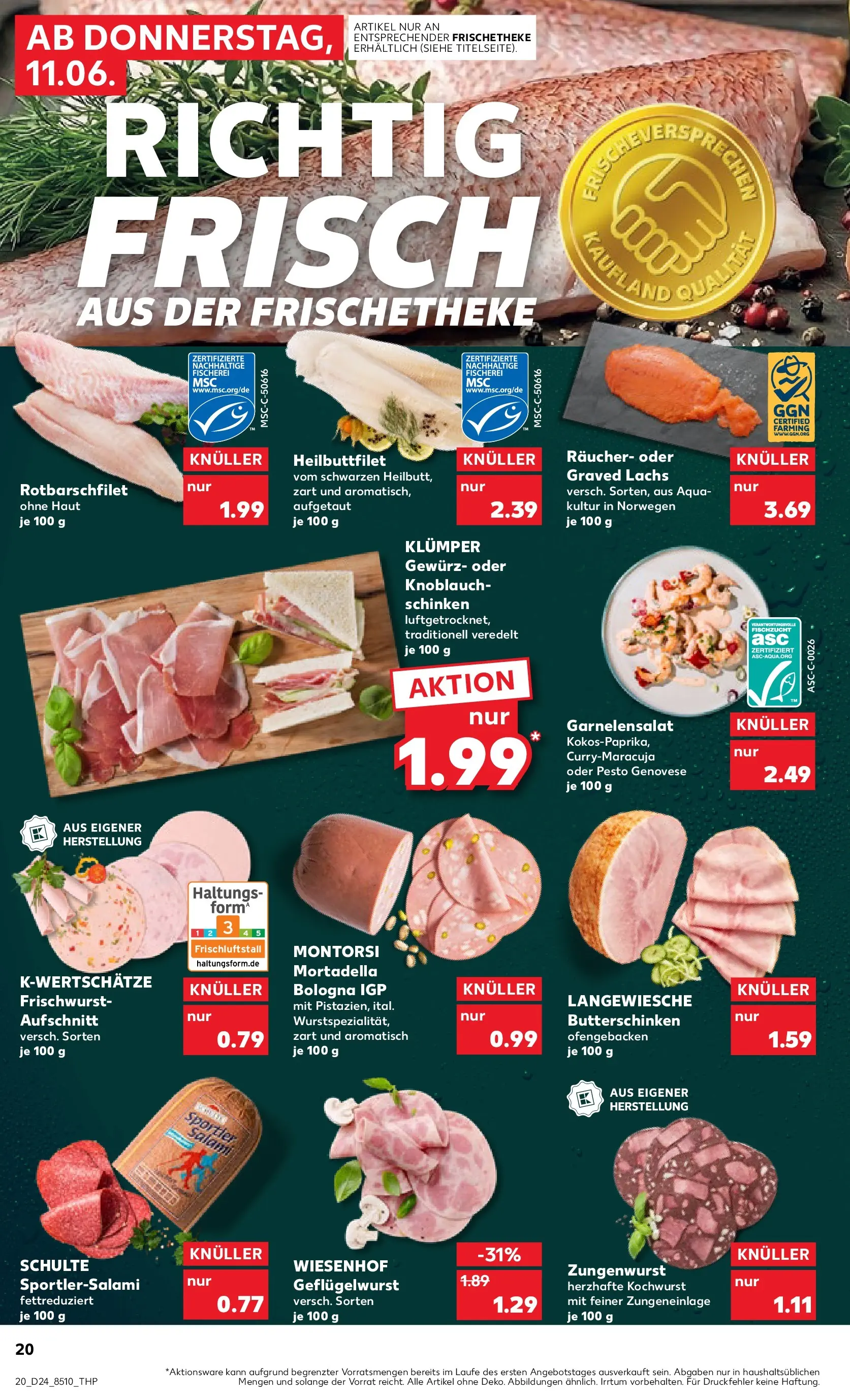 Prospekt Kaufland ab 11.06.2026 » Angebote Online zum Blättern | Seite: 20 | Produkte: Lachs, Knoblauch, Salami, Schinken