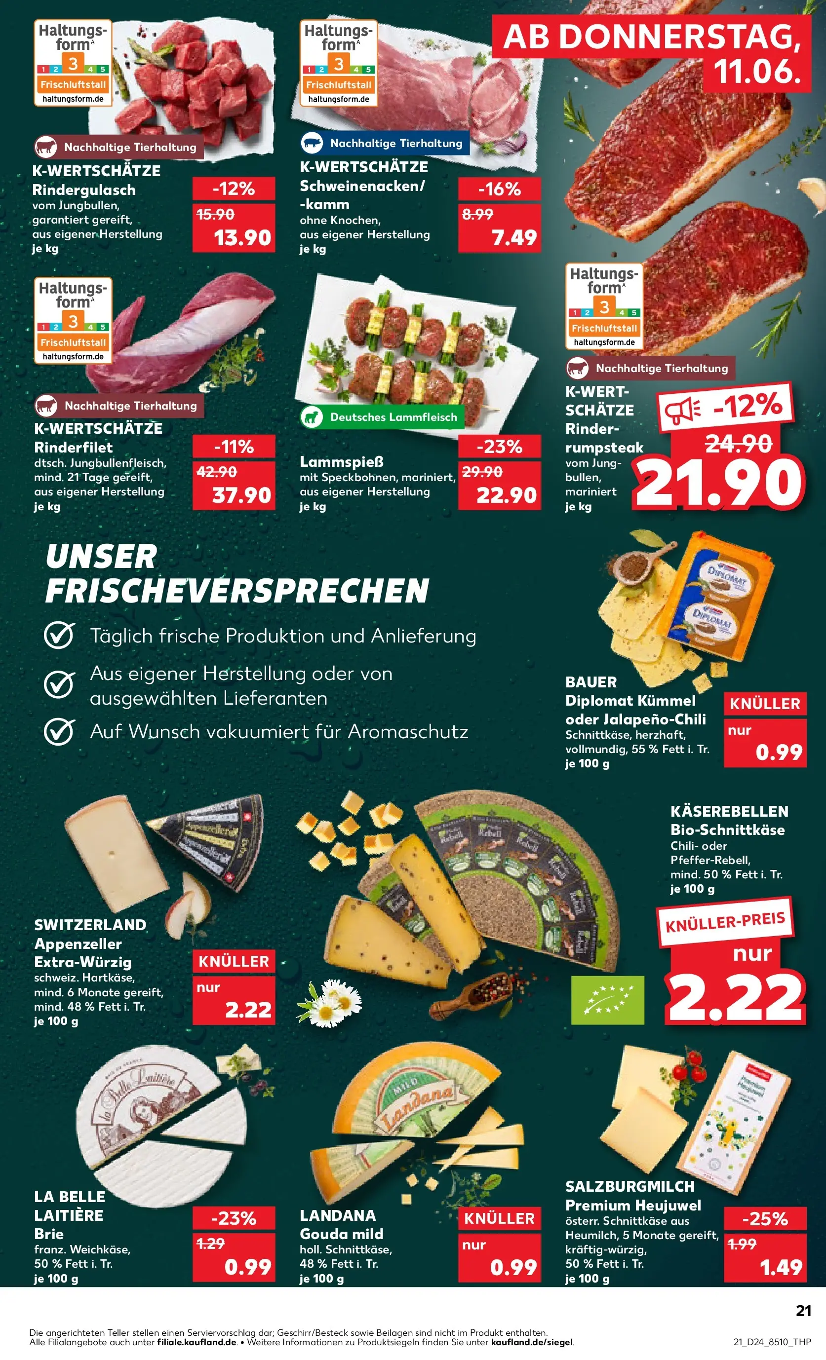 Prospekt Kaufland ab 11.06.2026 » Angebote Online zum Blättern | Seite: 21 | Produkte: Rumpsteak, Rindergulasch, Gouda, Chili